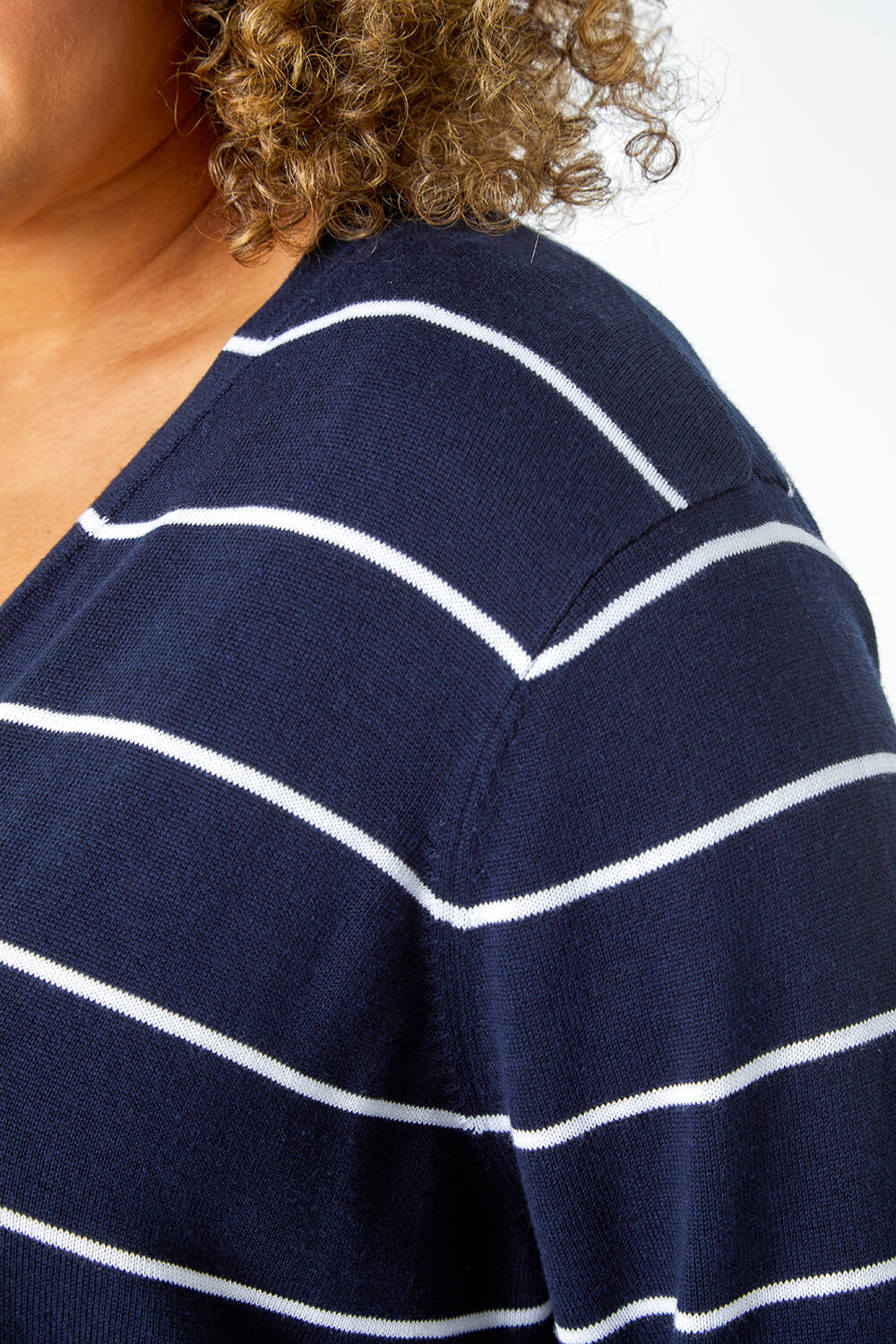 Navy  Curve Stripe Cotton Blend Longline Cardigan, Image 4 of 4