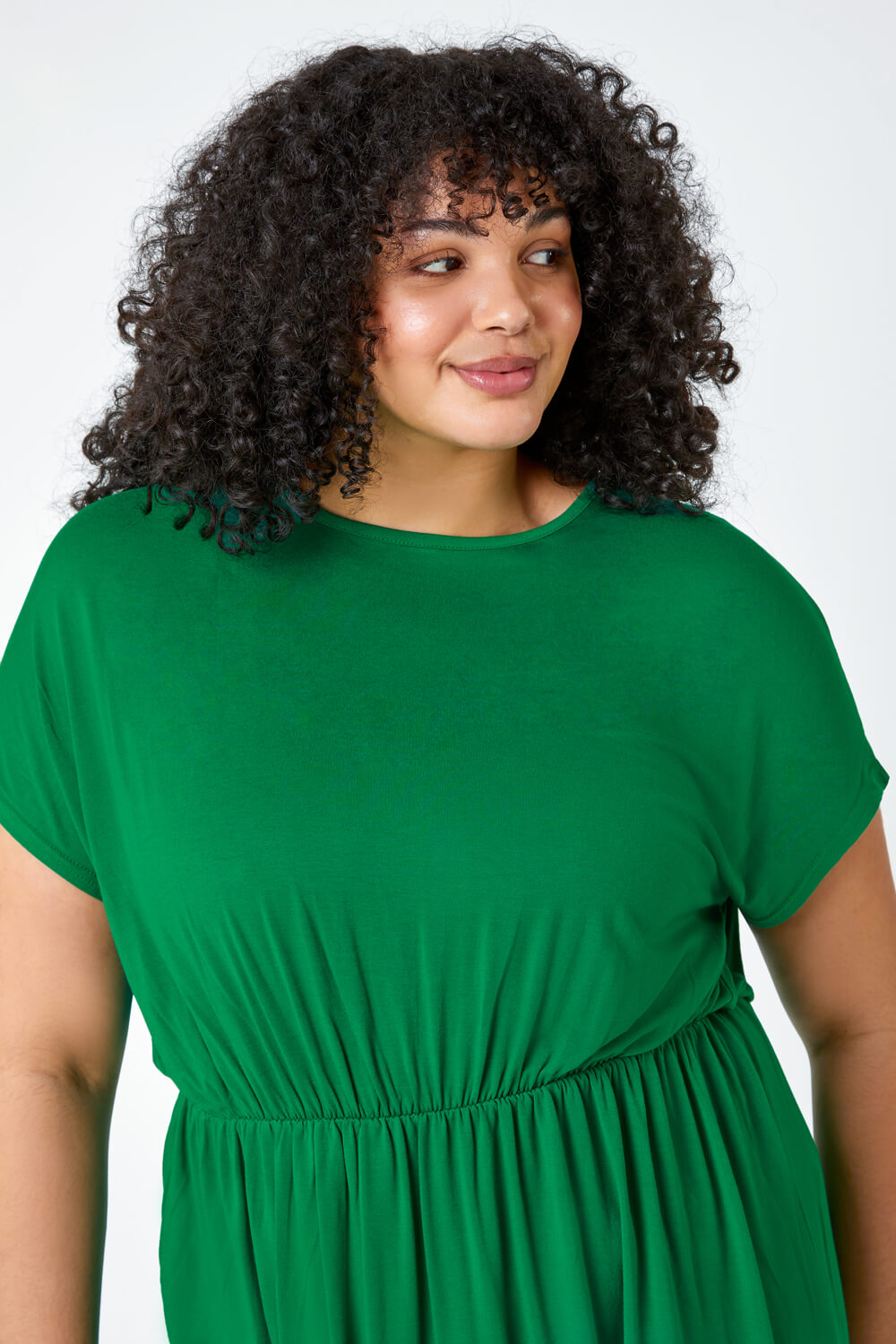 Green Curve Shirred Waist Tunic Top, Image 4 of 5