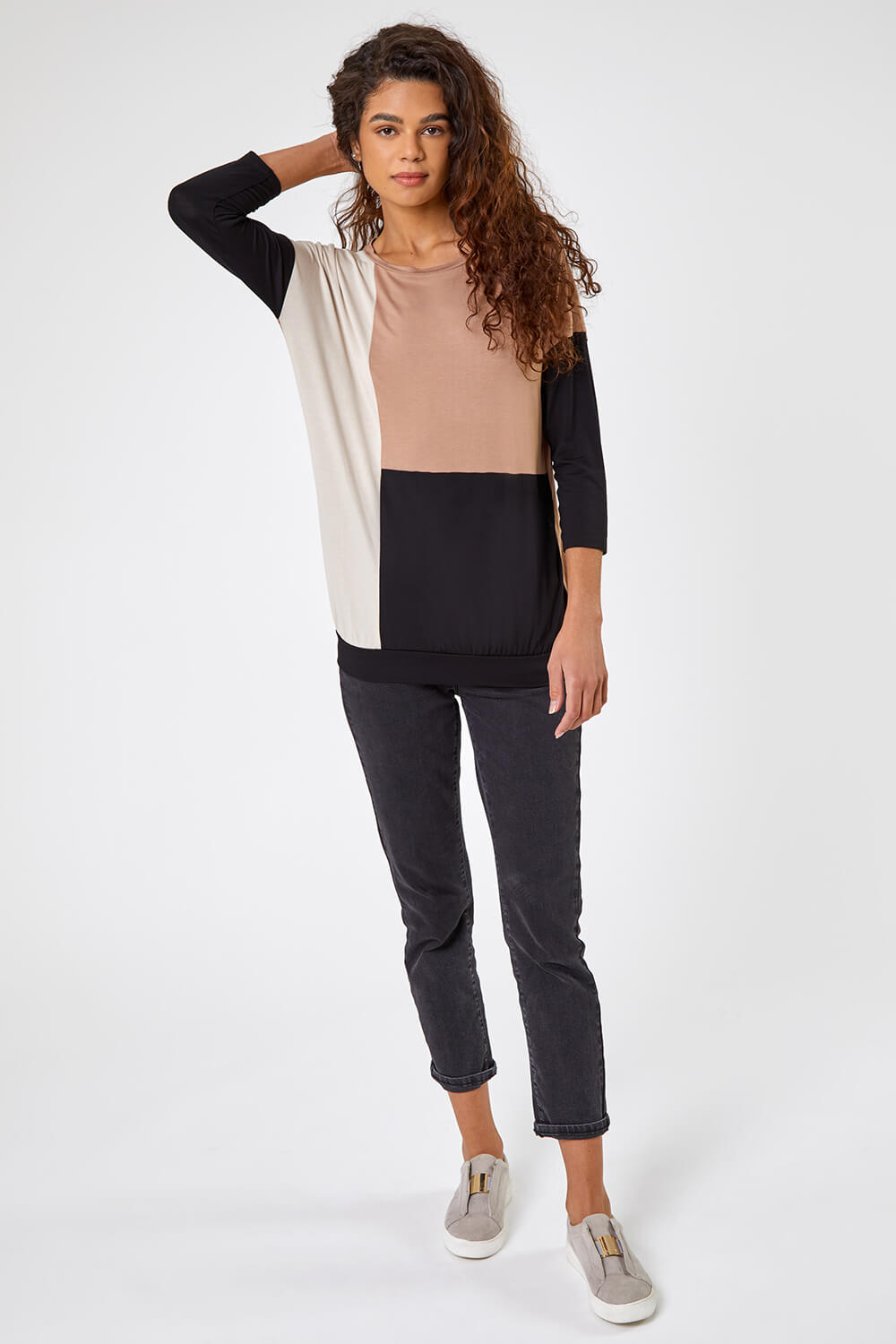 Camel  Colour Block Jersey Stretch Top, Image 3 of 5