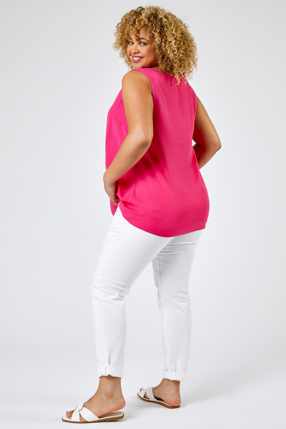 PINK Curve V-Neck Pleat Tank Top, Image 2 of 5