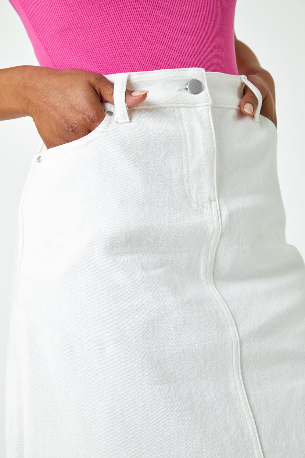 White Petite Denim A-Line Skirt, Image 5 of 5