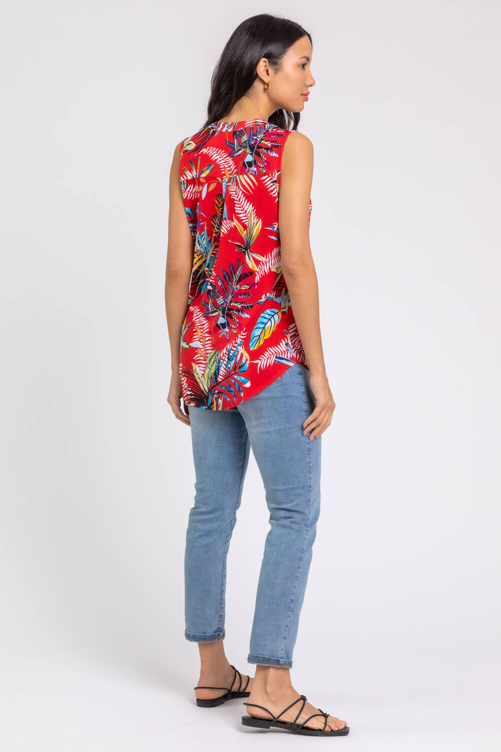 Red Tropical Print Stretch Jersey Top, Image 3 of 5