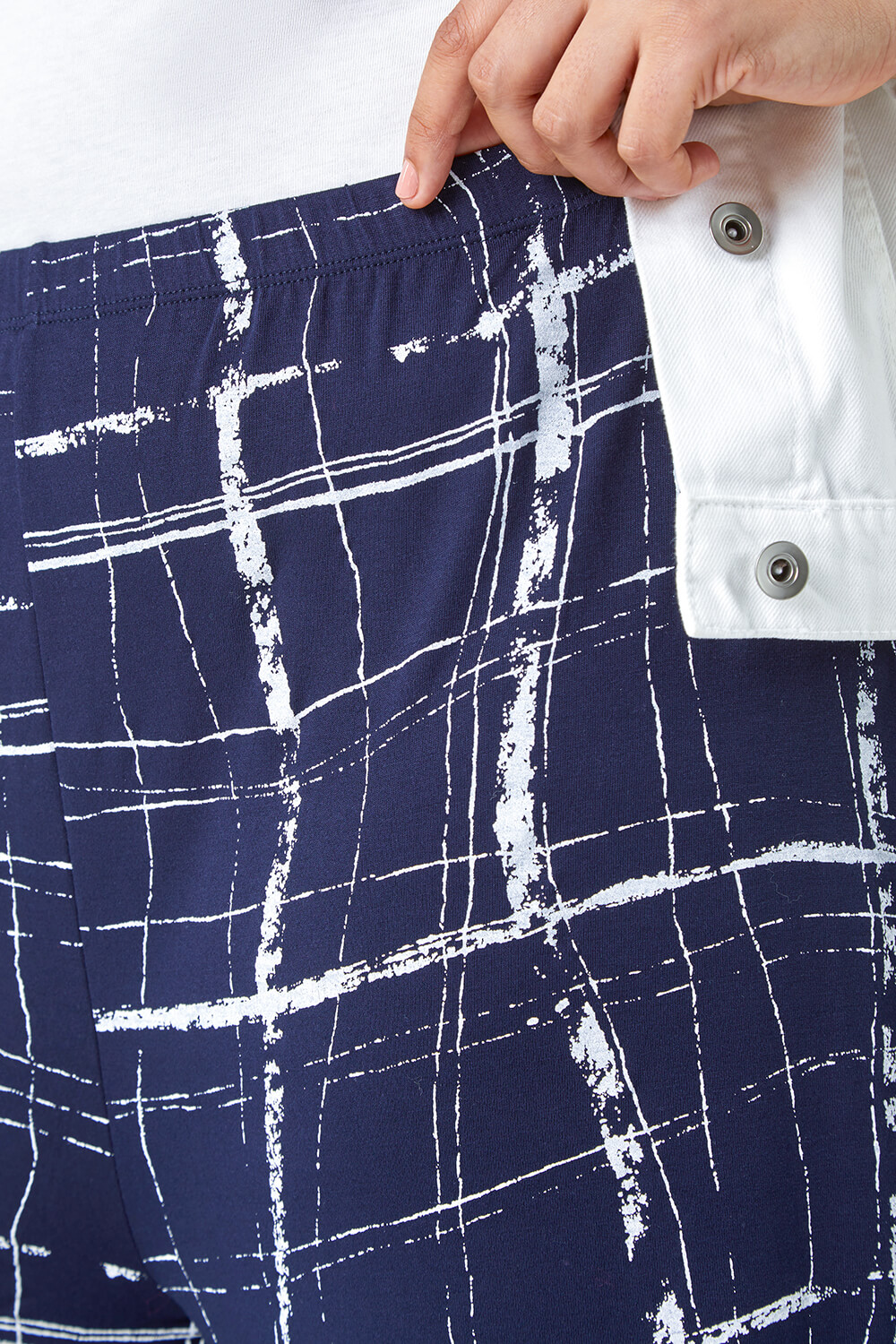 Navy  Curve Check Print Palazzo Trousers, Image 5 of 5