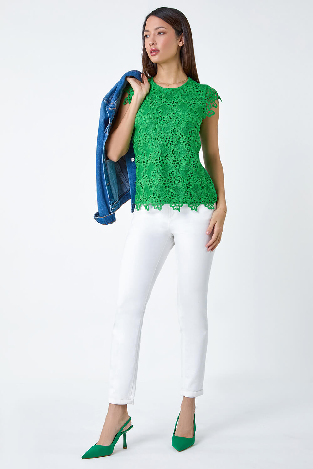 Green Floral Lace Sleeveless Top, Image 2 of 5