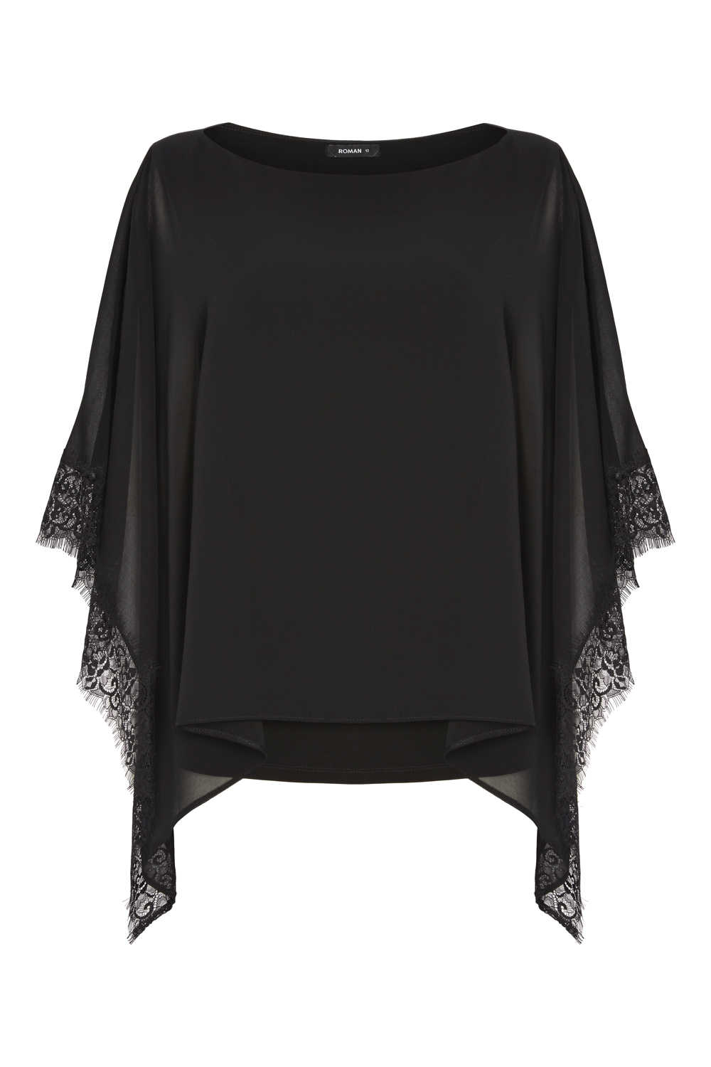 Black Dusk Chiffon Lace Trim Top 