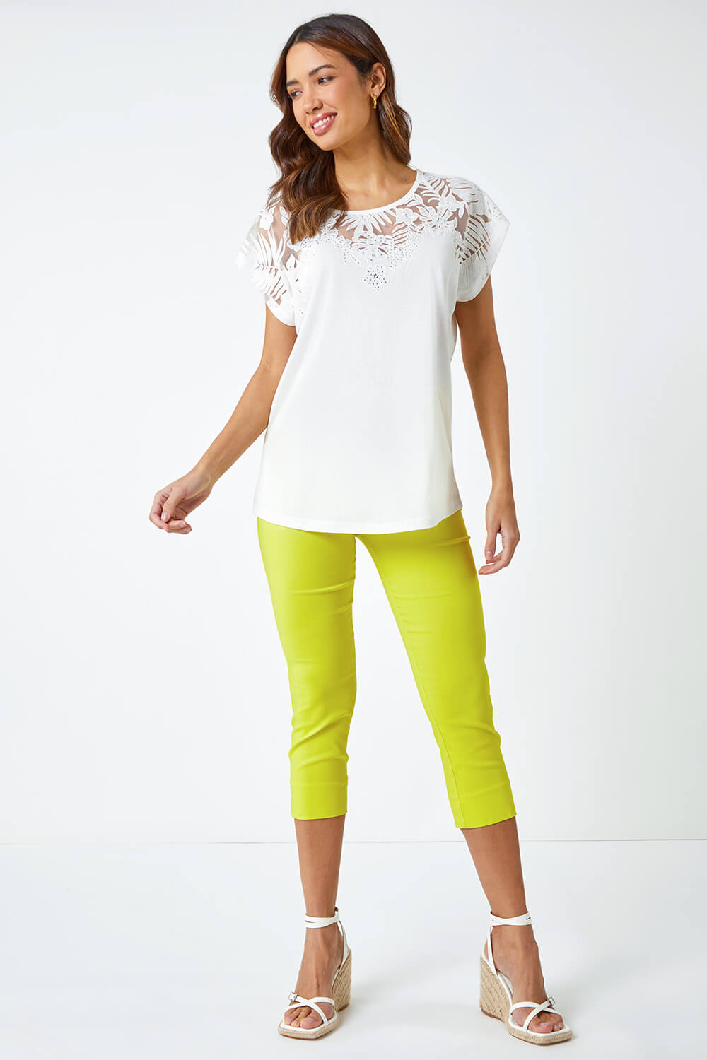 Ivory  Sparkle Palm Print Cut Out T-Shirt, Image 5 of 6