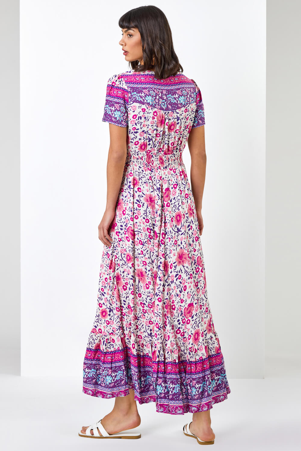 PINK Floral Shirred Waist Maxi Dress, Image 2 of 5