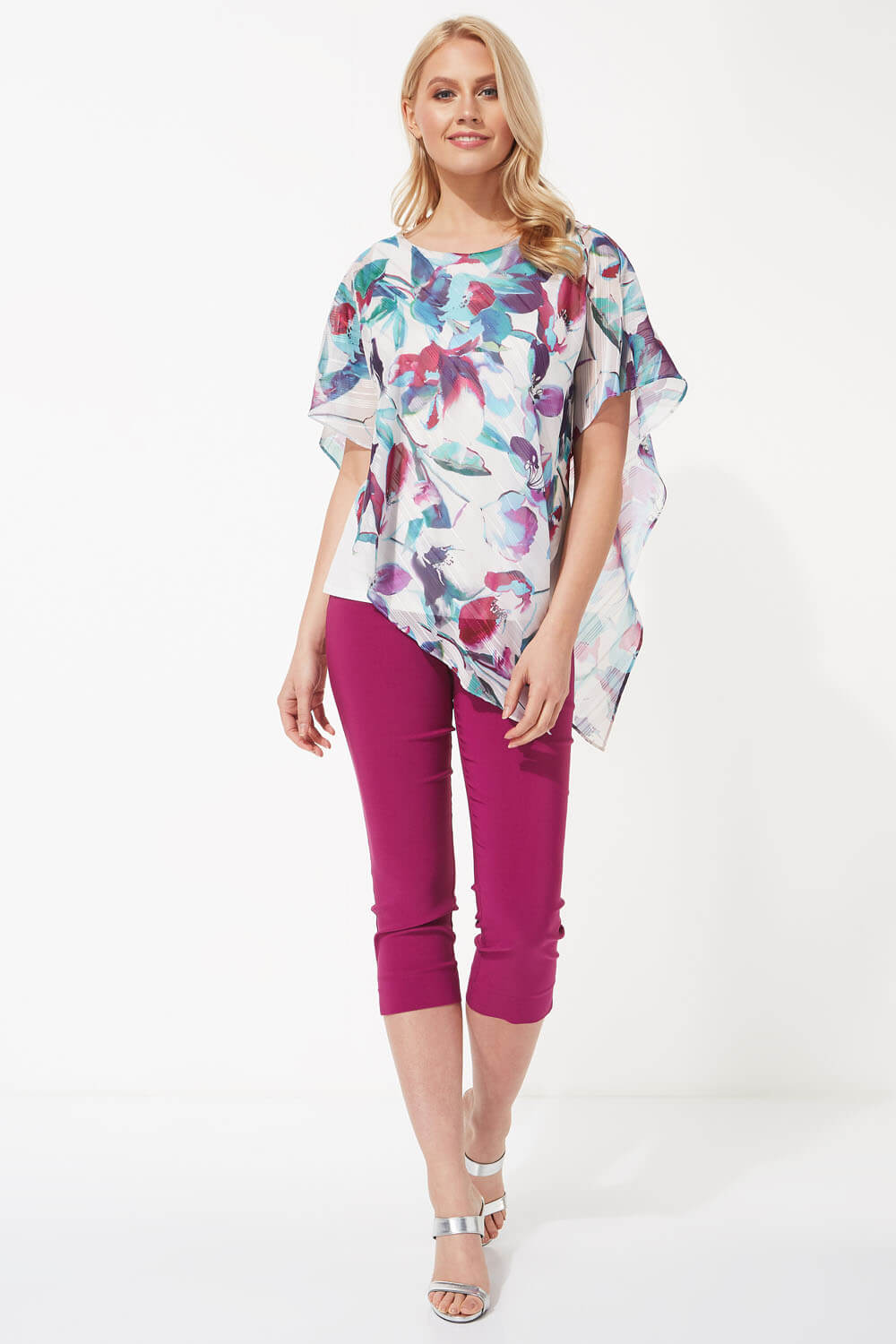 Multi  Floral Asymmetric Overlay Top, Image 2 of 8