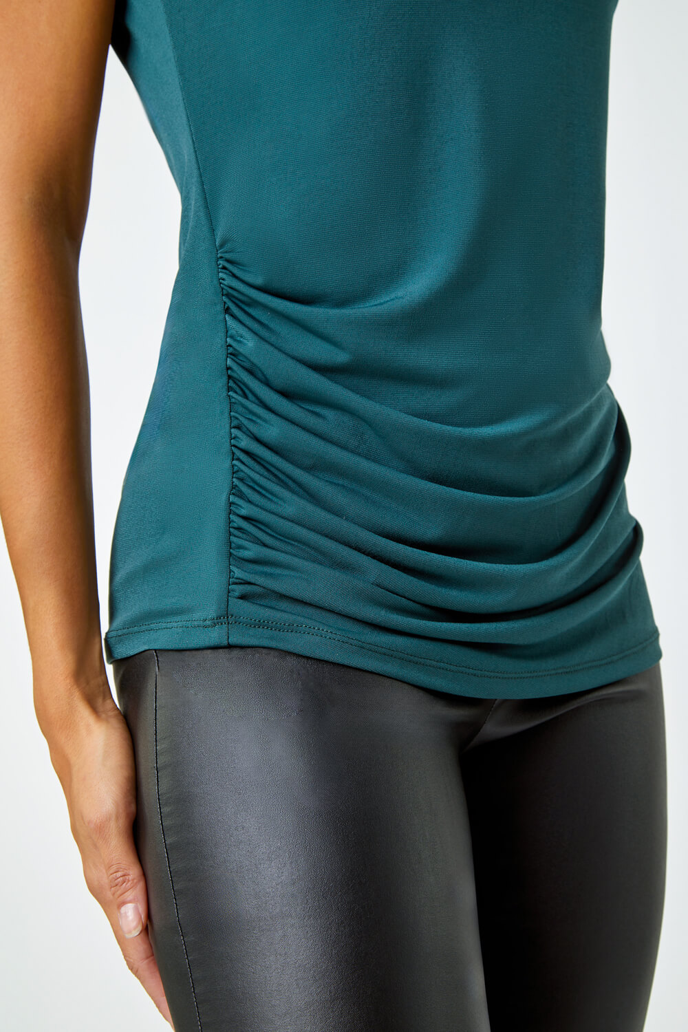 Forest  Sleeveless Ruched Stretch Top, Image 5 of 5