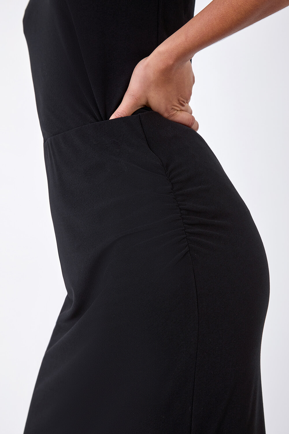Black Side Ruched Stretch Midi Skirt | Roman UK