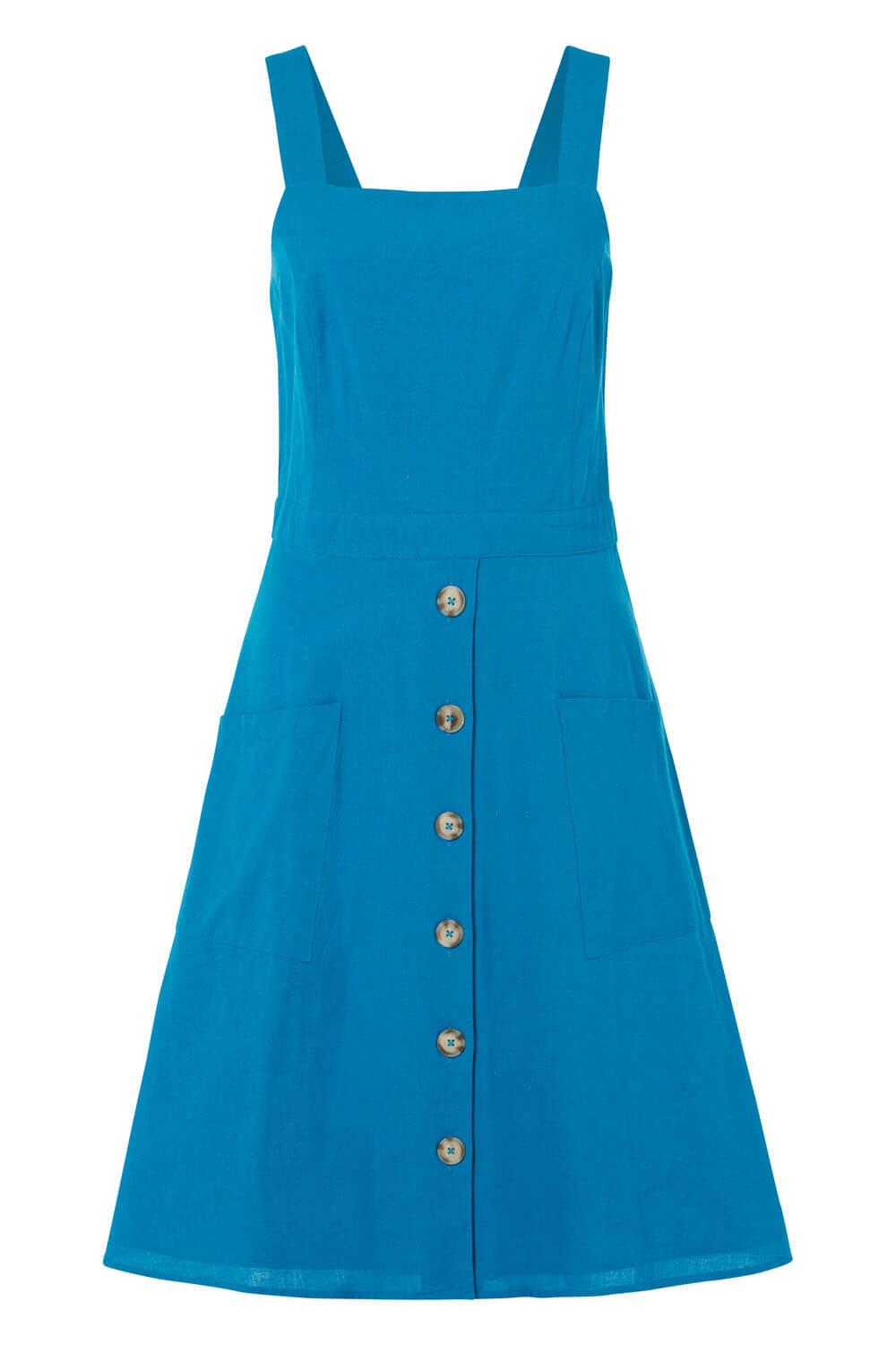 Turquoise Fit and Flare Button Dress, Image 4 of 4