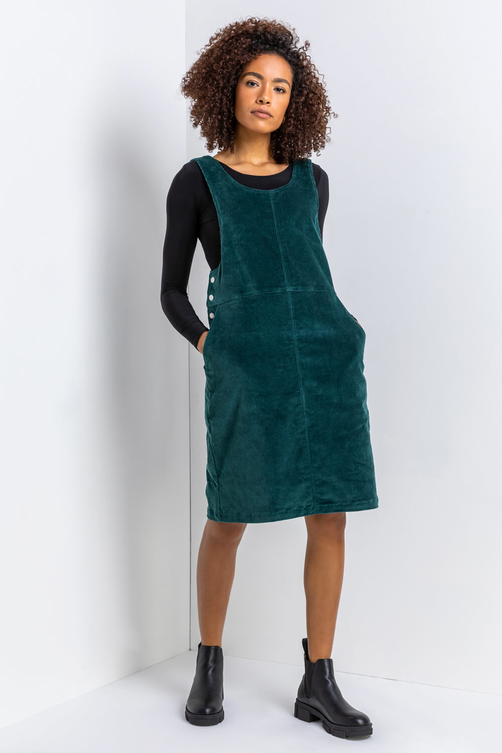 Forest  Button Corduroy Pinafore Dress, Image 5 of 5
