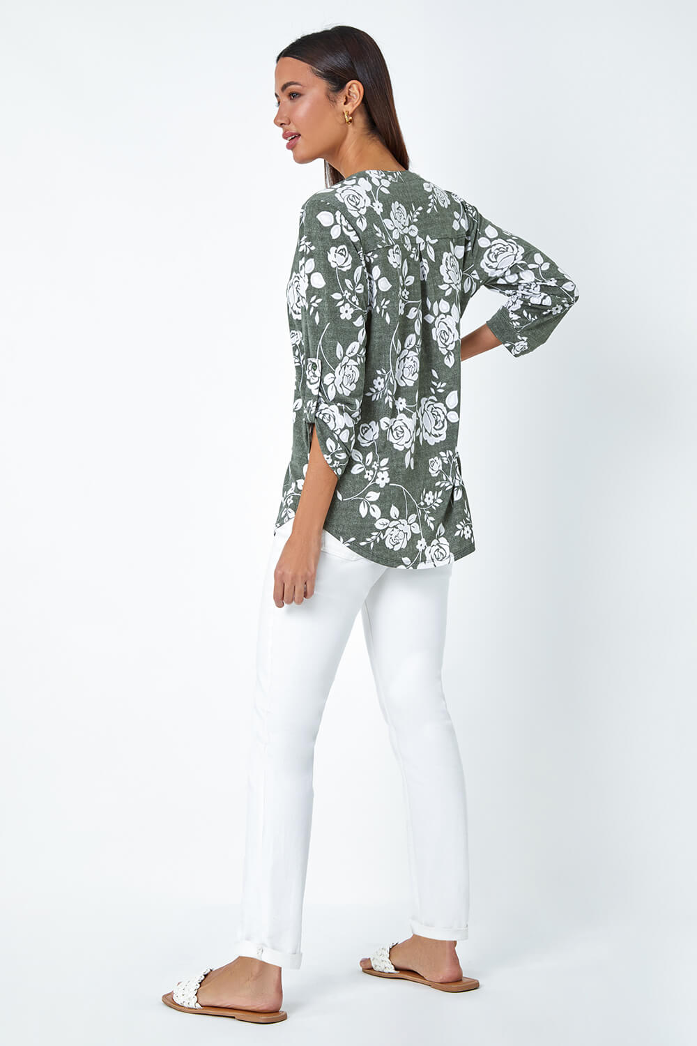 KHAKI Textured Floral Print Stretch Shirt, Image 3 of 5