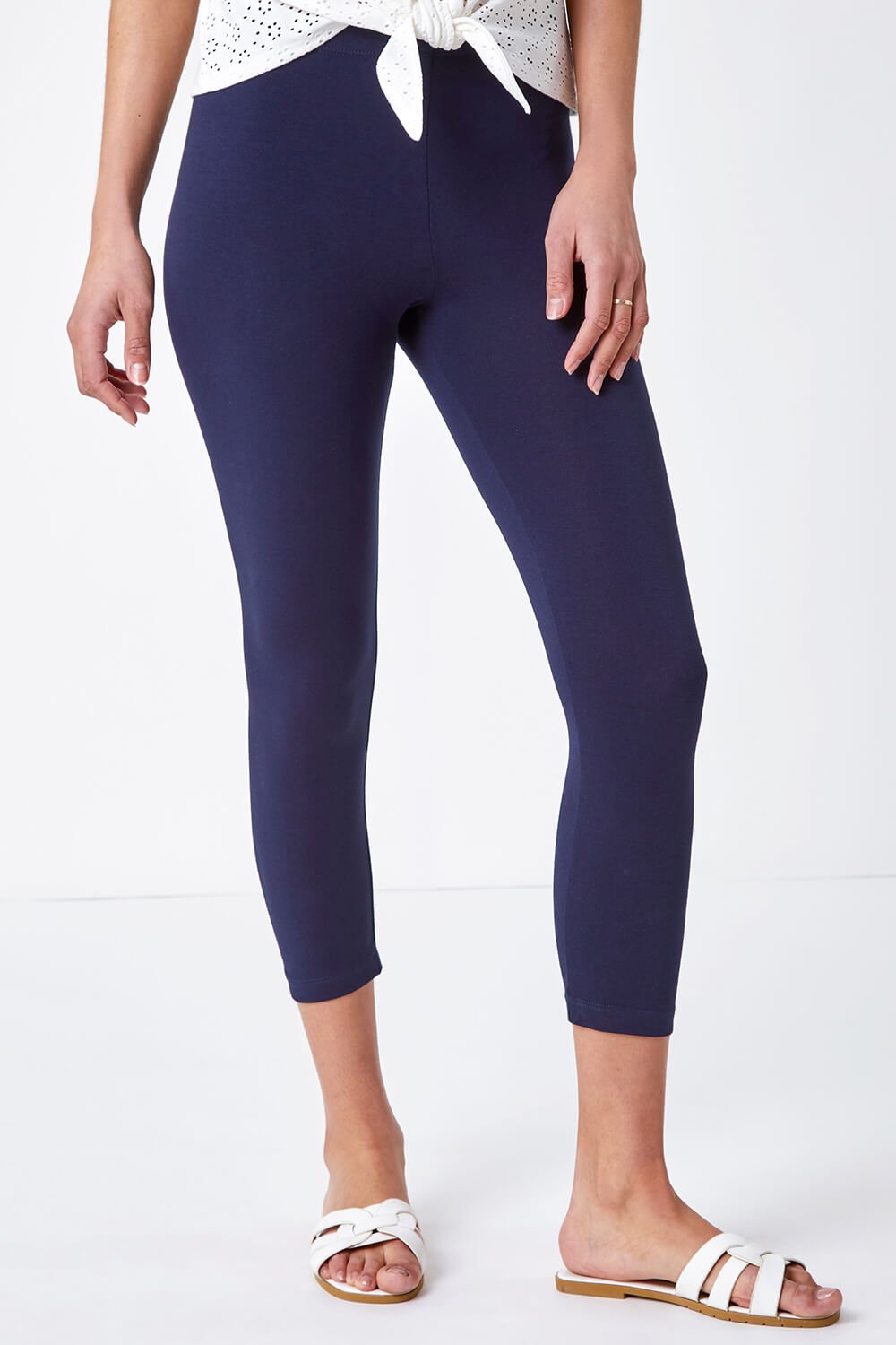Navy  Cropped Stretch Leggings , Image 2 of 5