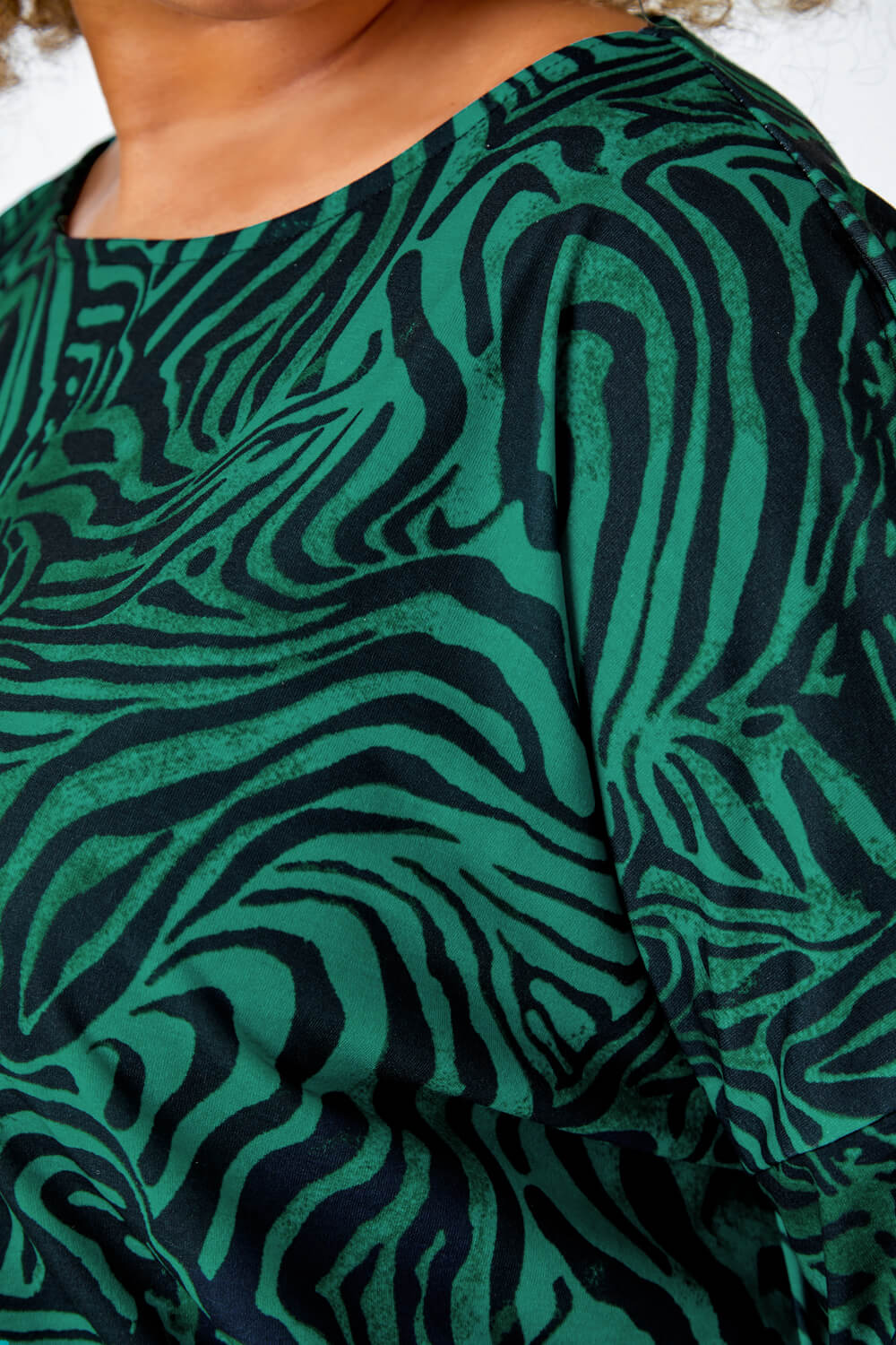 Green Curve Animal Print Blouson Stretch Top, Image 5 of 5
