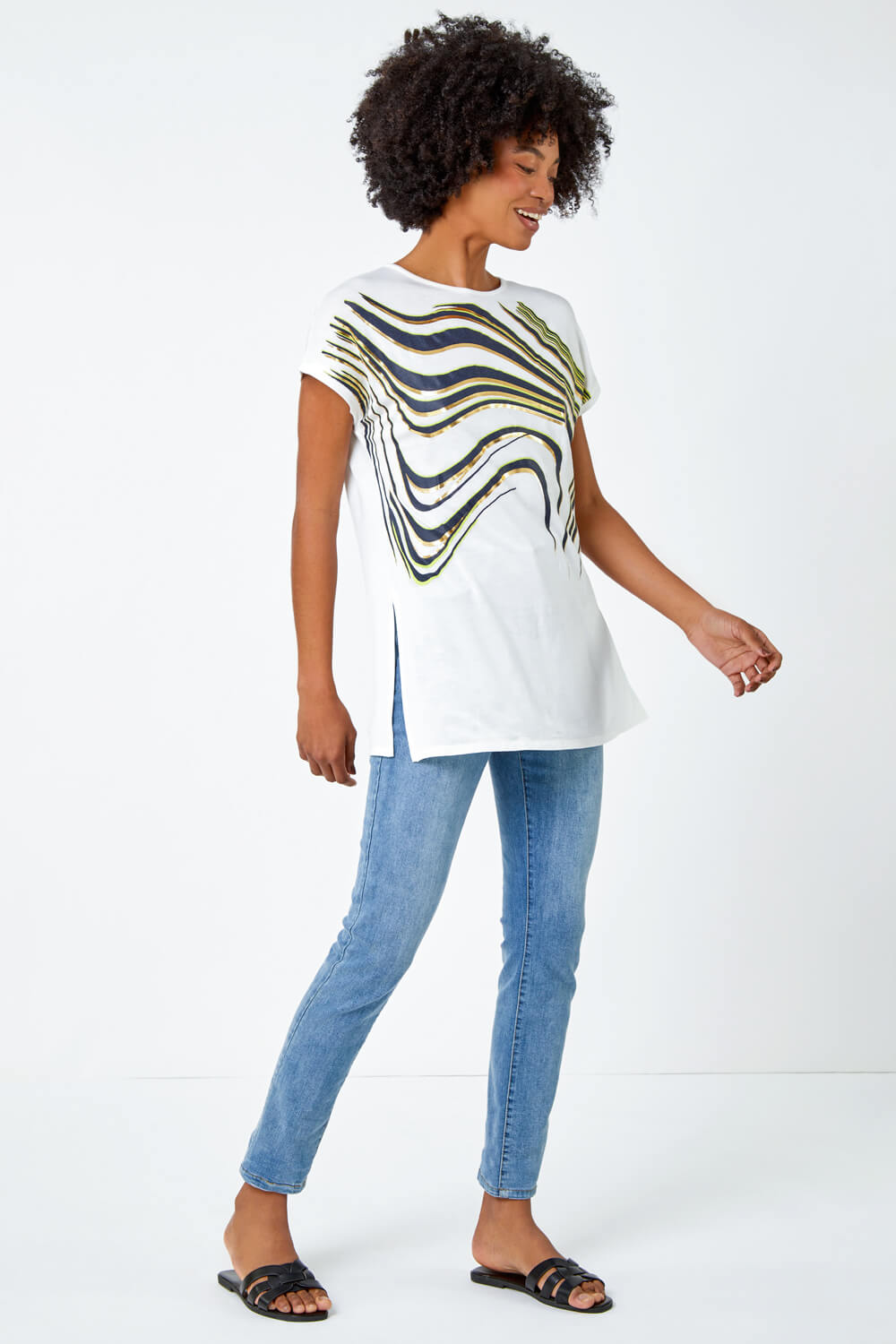 White Abstract Foil Print T-Shirt, Image 2 of 5