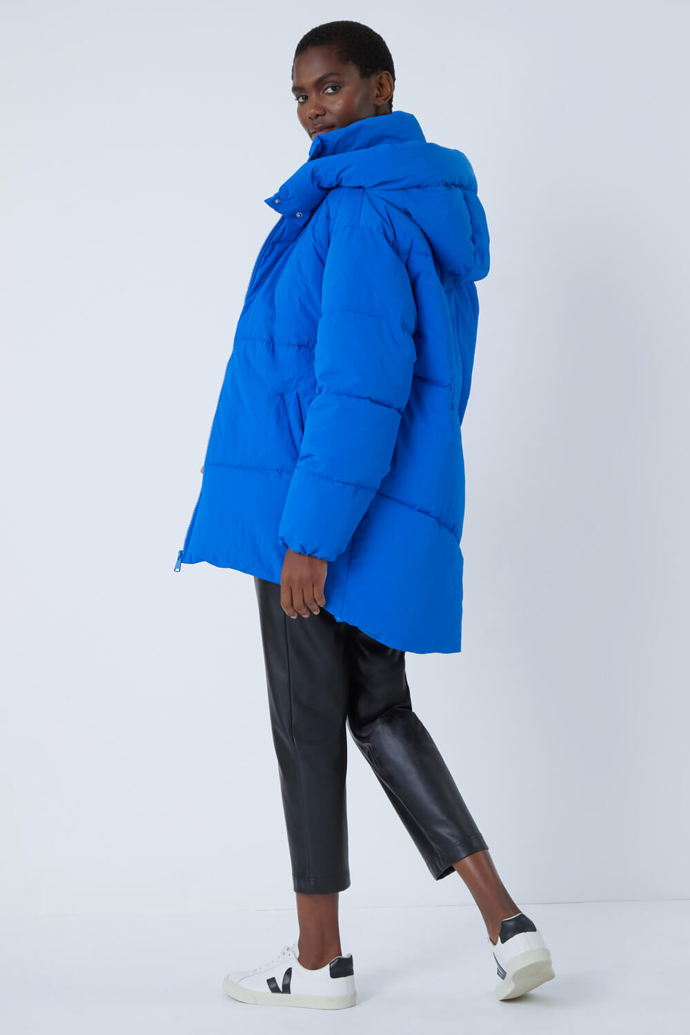 Blue Oversized Padded Hooded Coat, Image 4 of 6