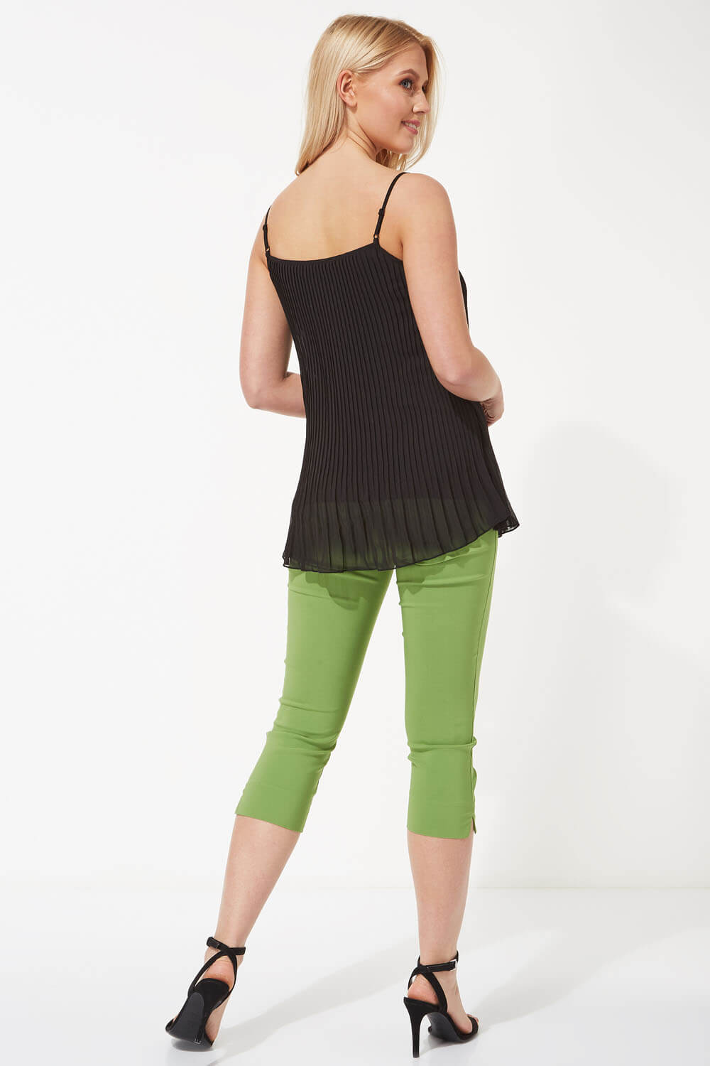 Black Pleated Lace Trim Cami Top, Image 3 of 6