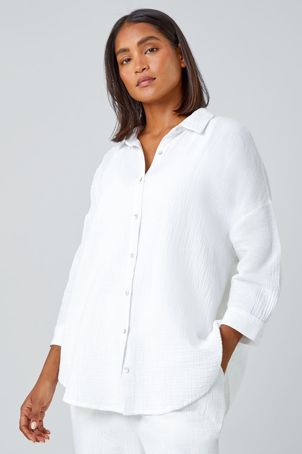 Ivory  Cotton Textured Button Shirt, Image 4 of 7