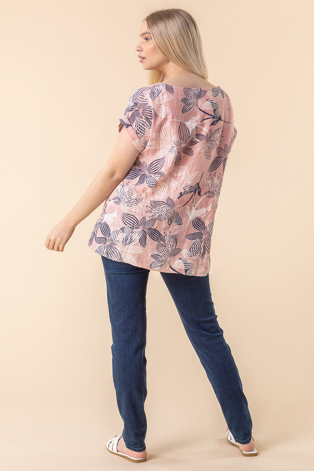 Light Pink Floral Print Cap Sleeve Top, Image 2 of 5