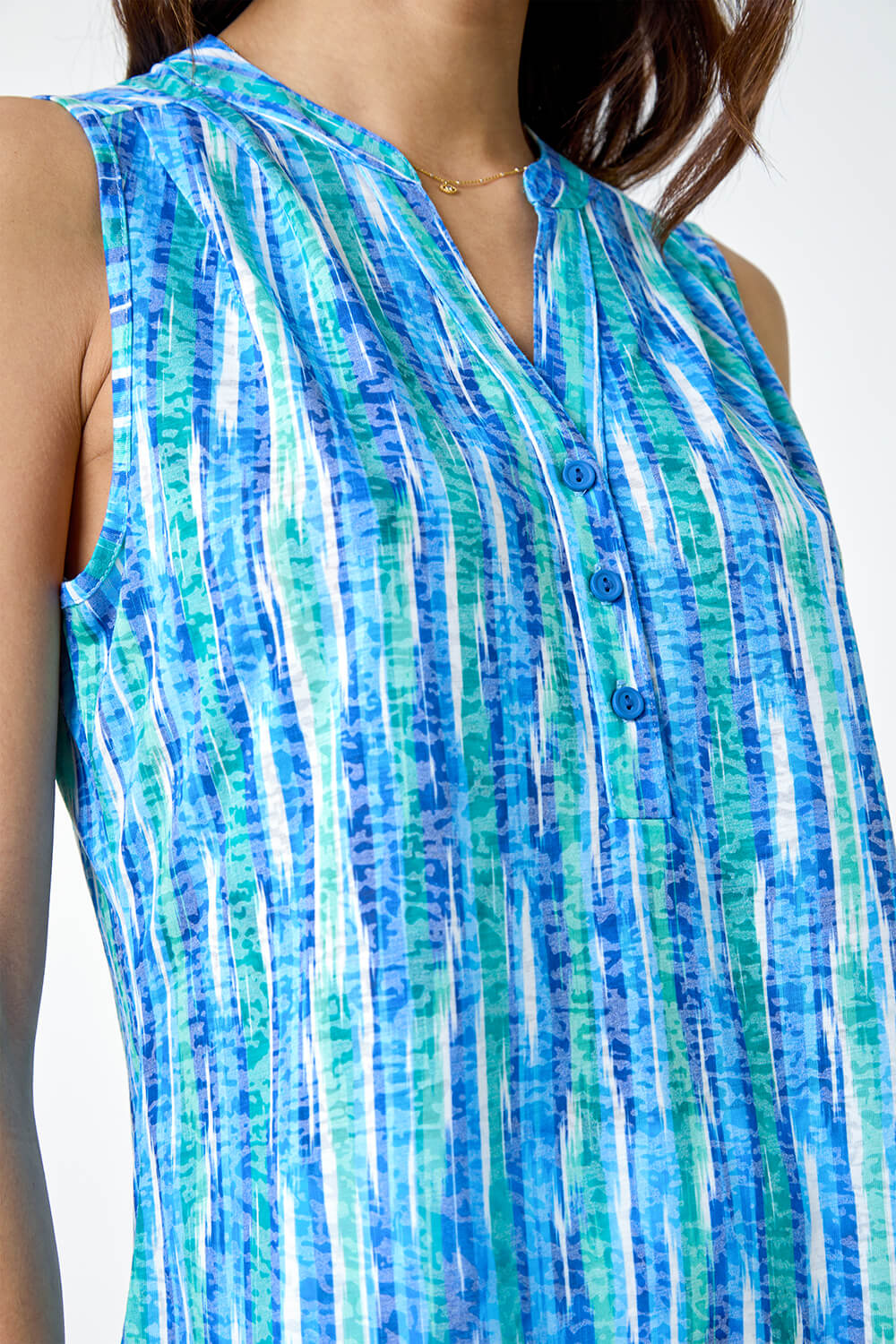 Blue Abstract Stripe Burnout Pintuck Shirt, Image 5 of 5