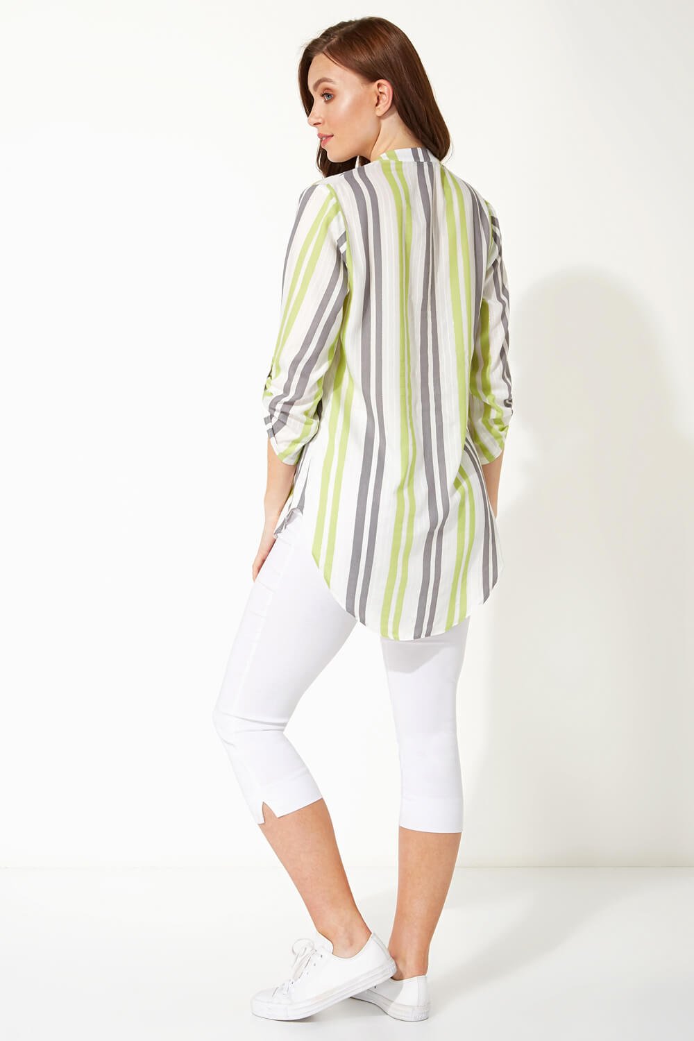 Lime Contrast Stripe Print Shirt, Image 3 of 8