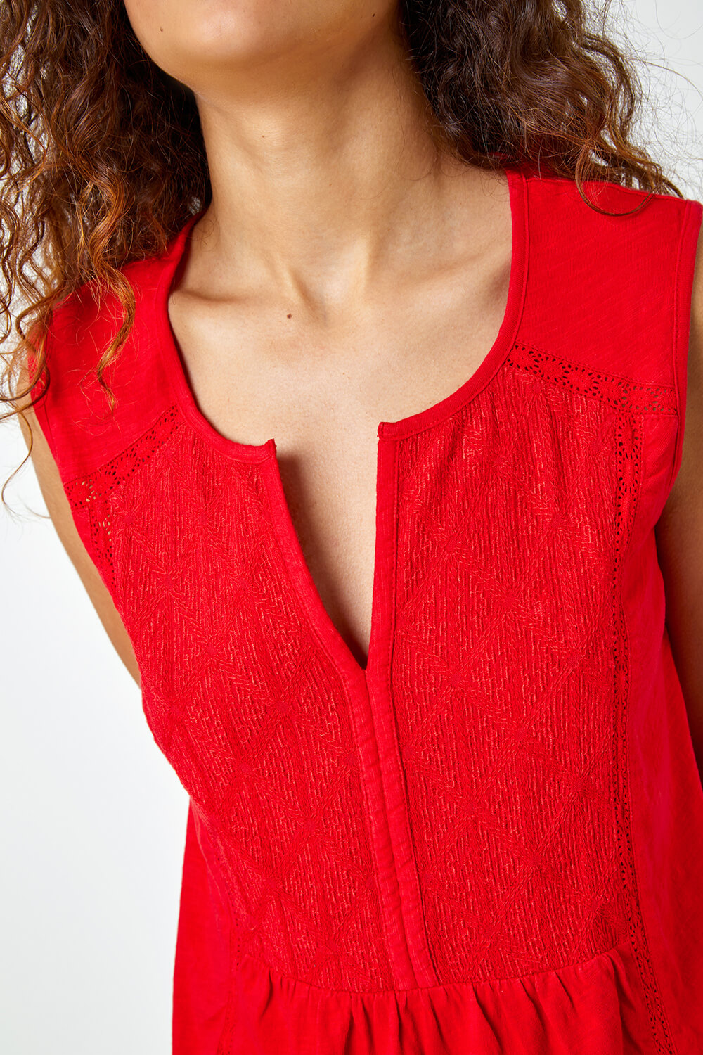 Red Embroidered Peplum Cotton Vest, Image 5 of 5