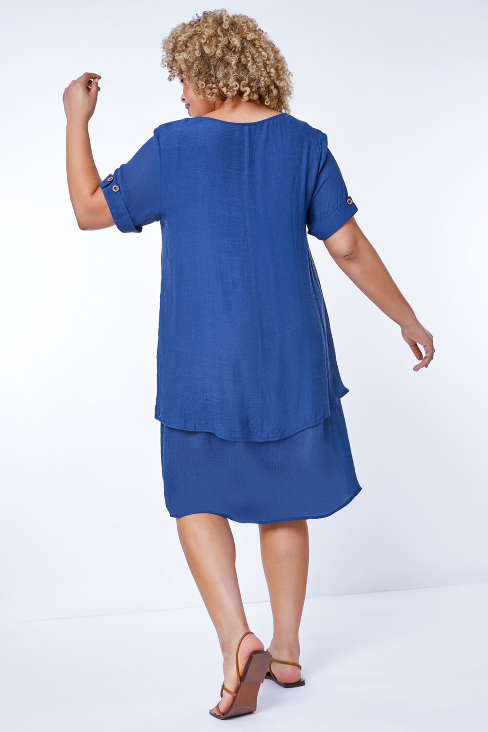 Navy  Curve Lace Trim Tunic Dress, Image 3 of 5
