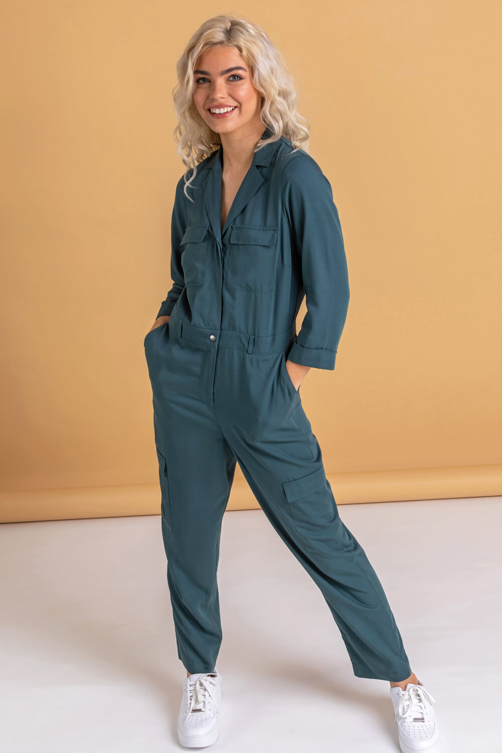 Petrol Utility Jumpsuit with Pockets, Image 3 of 5