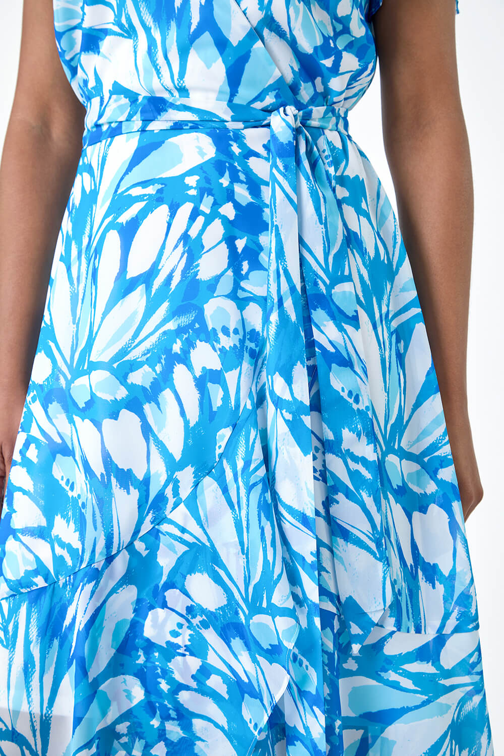 Blue Butterfly Print Chiffon Wrap Dress, Image 5 of 5