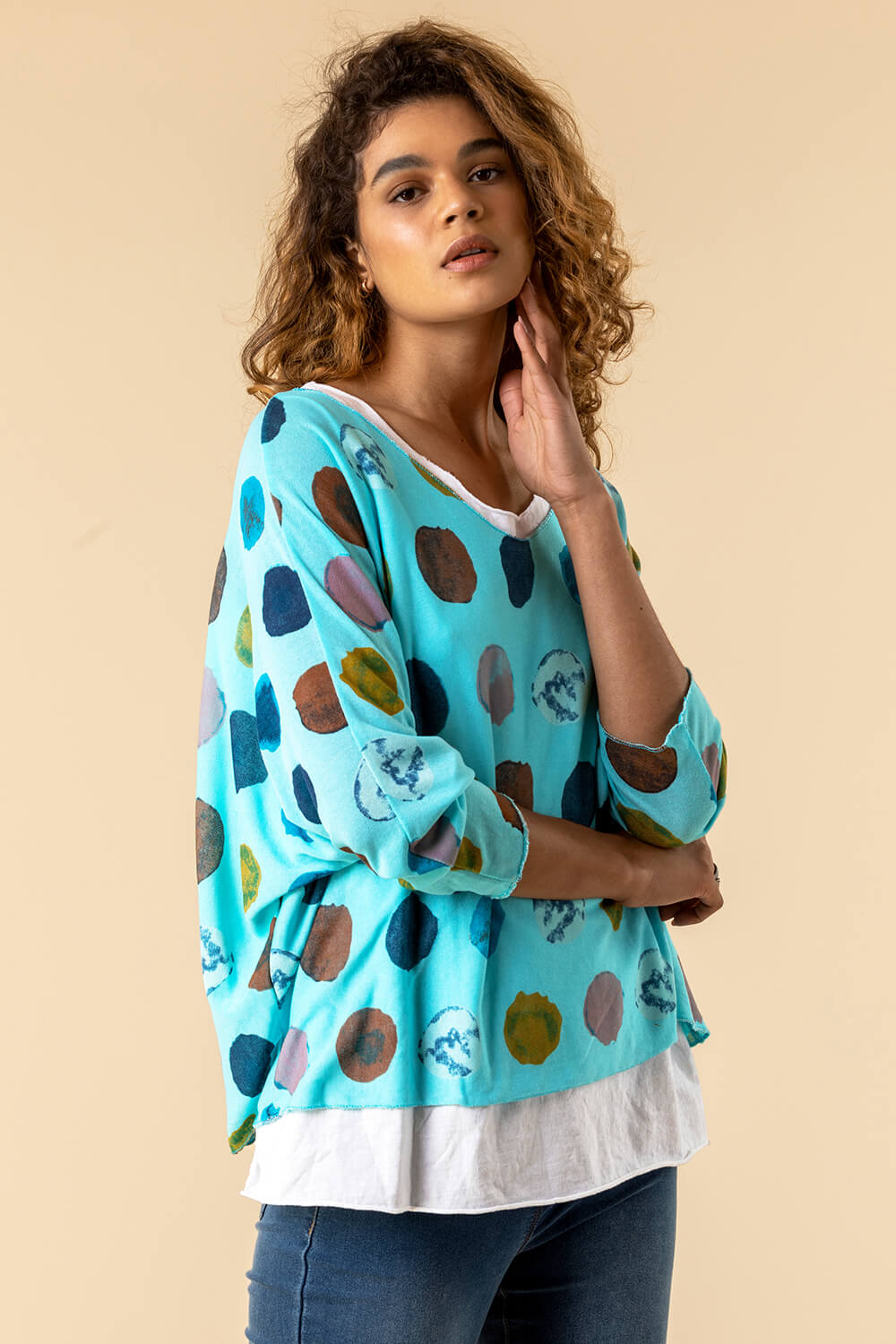 Blue Spot Print Double Layer Top, Image 4 of 4