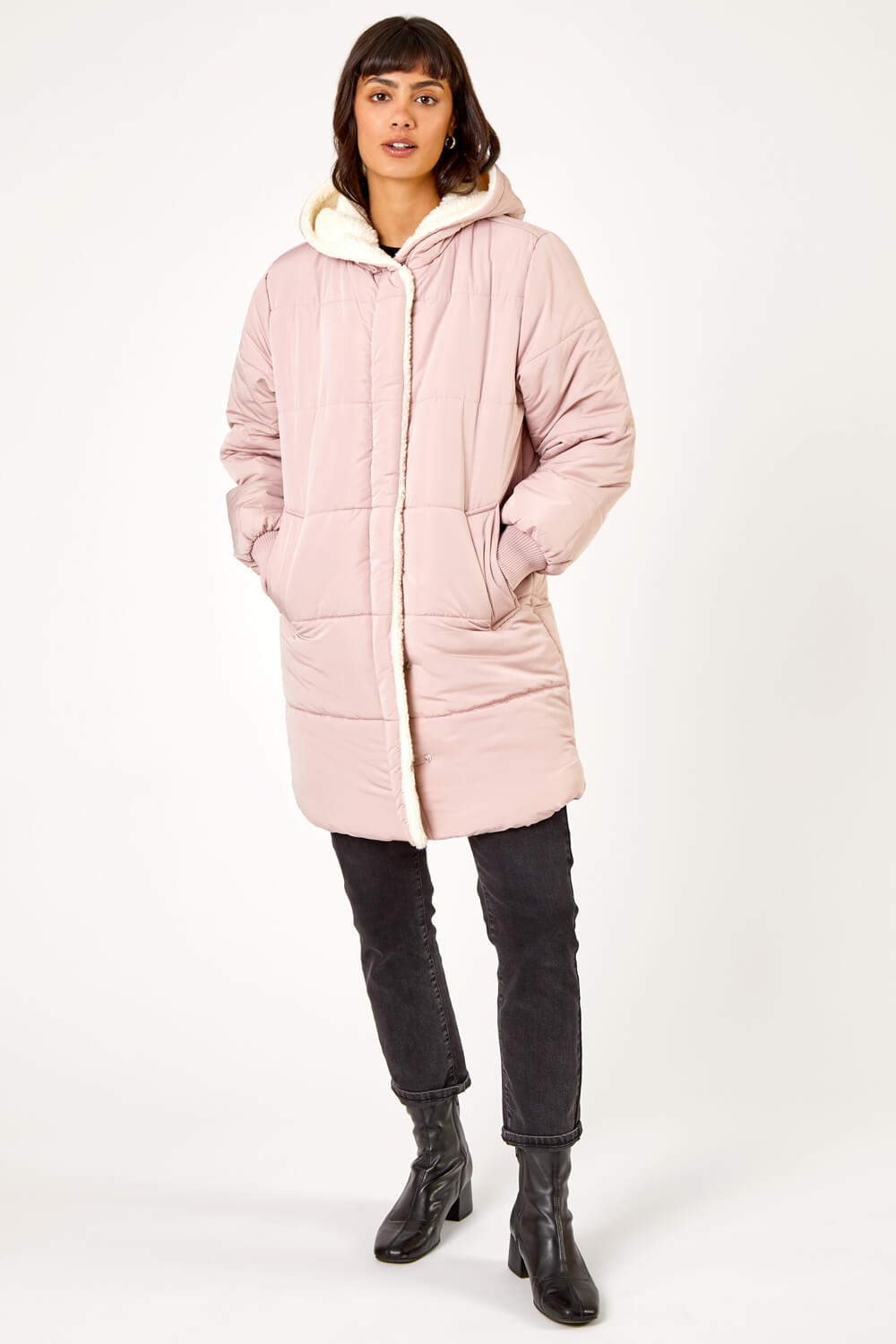Light Pink Borg Lined Hooded Parka Coat, Image 6 of 6