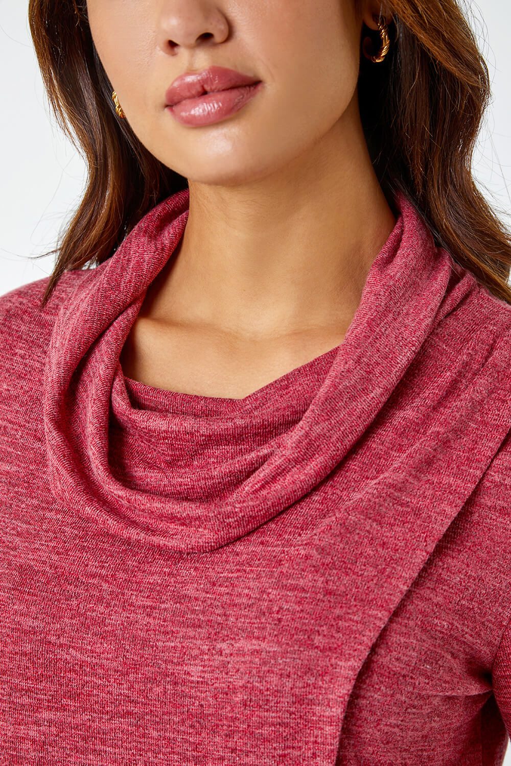 Rust Wrap Front Cowl Neck Stretch Top, Image 5 of 5
