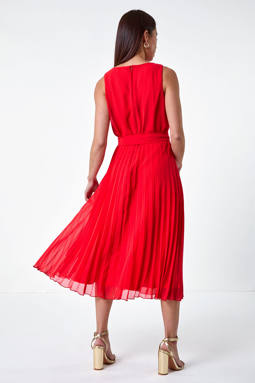 Red Petite Pleated Midi Dress, Image 3 of 5
