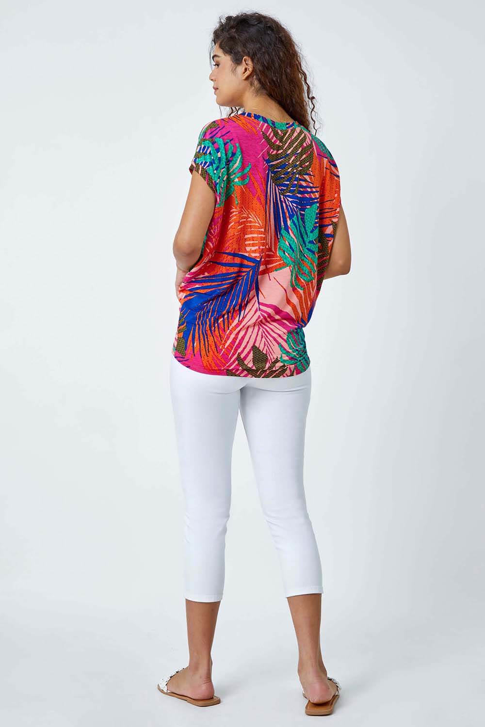 PINK Tropical Print Cocoon Stretch Top, Image 3 of 5