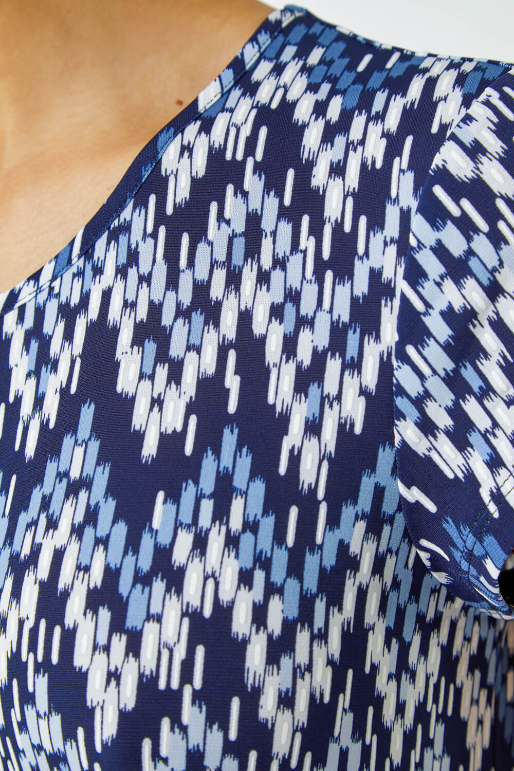 Blue Aztec Print Textured Stretch Dress, Image 5 of 5