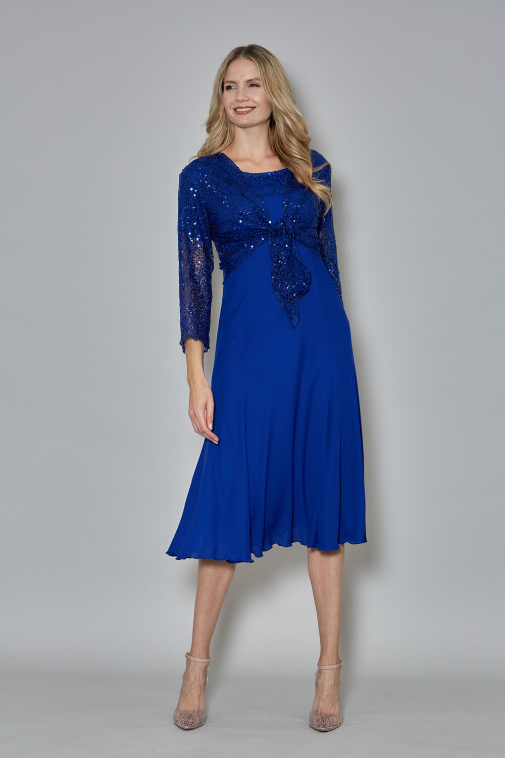 Royal Blue Julianna Georgette Fit and Flare Dress, Image 4 of 4