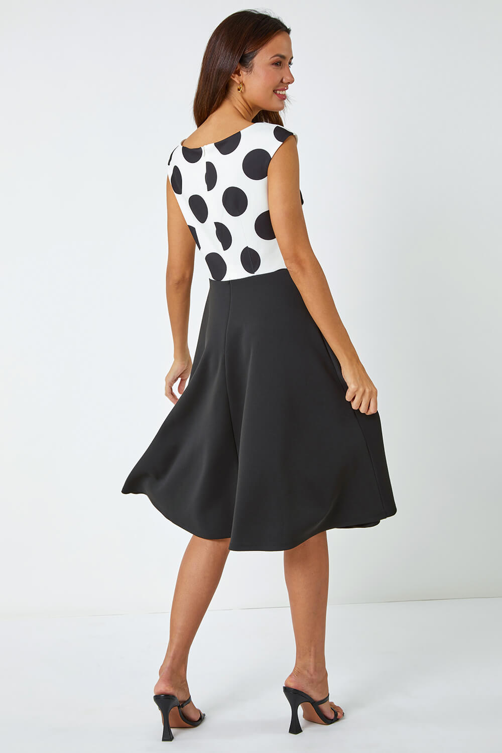 Black Premium Stretch Spot Print Dress, Image 3 of 5
