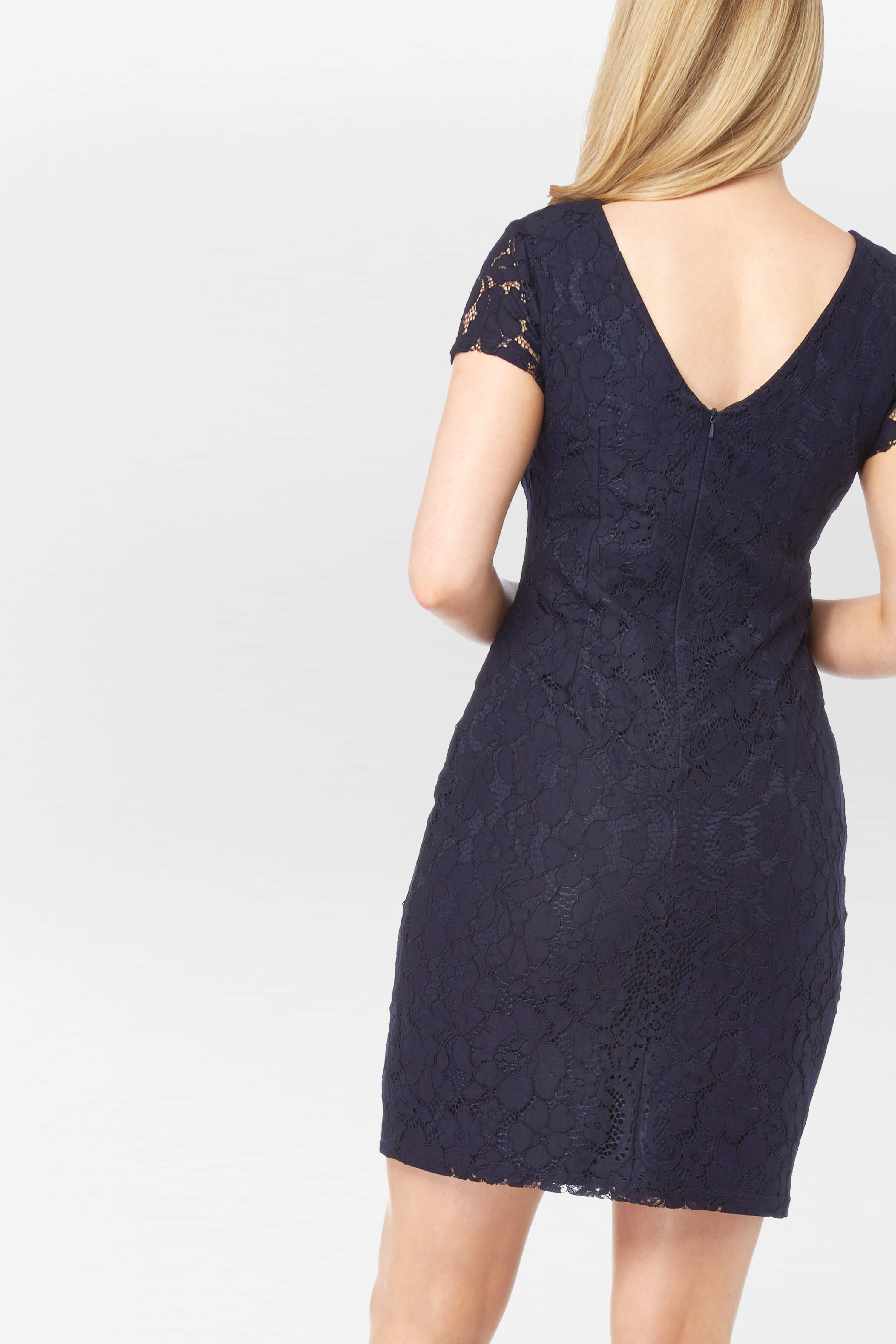 Navy  Short Sleeves Lace Dress, Image 2 of 4