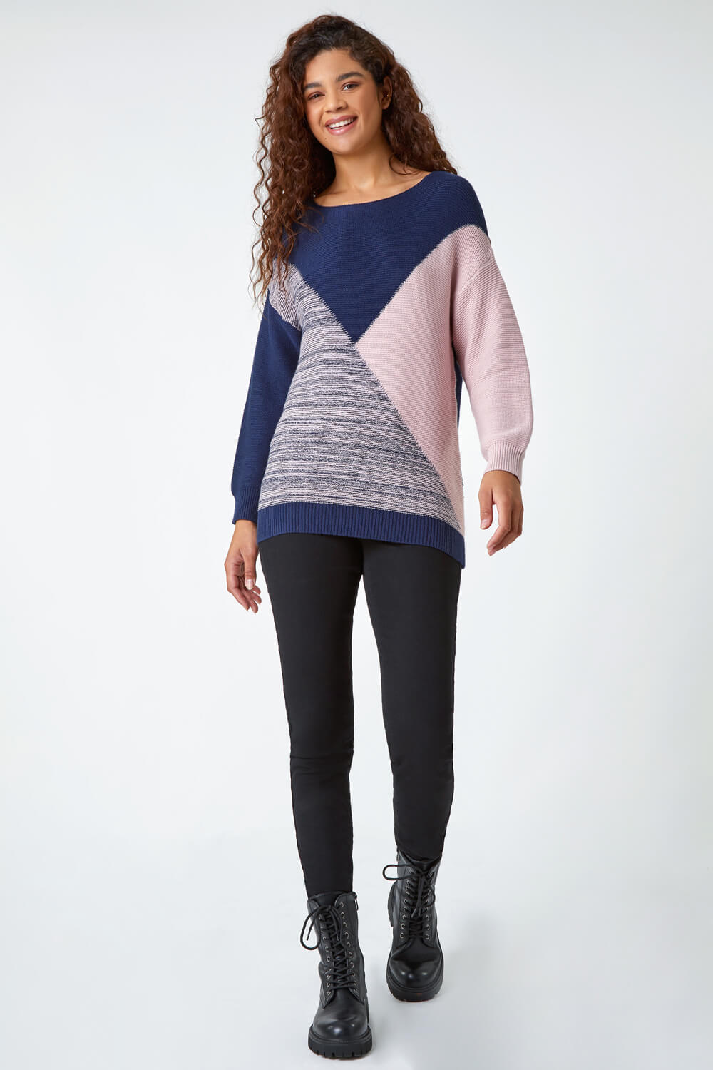 Navy  Colour Block Knit Jumper, Image 4 of 5