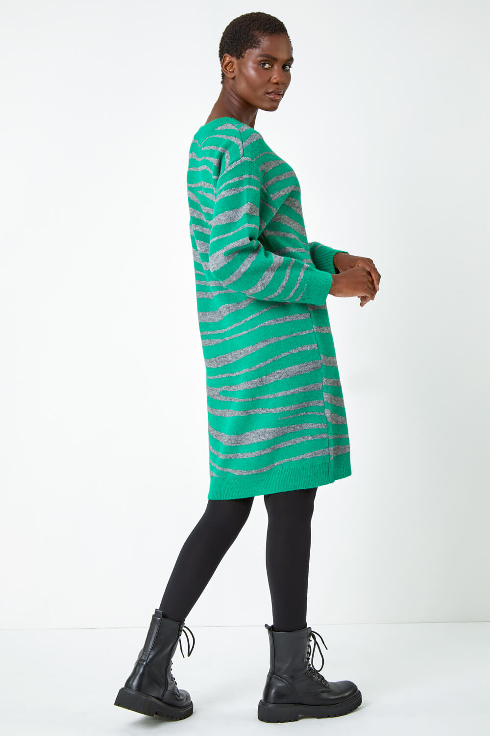 Green Animal Print Jumper Dress, Image 3 of 5