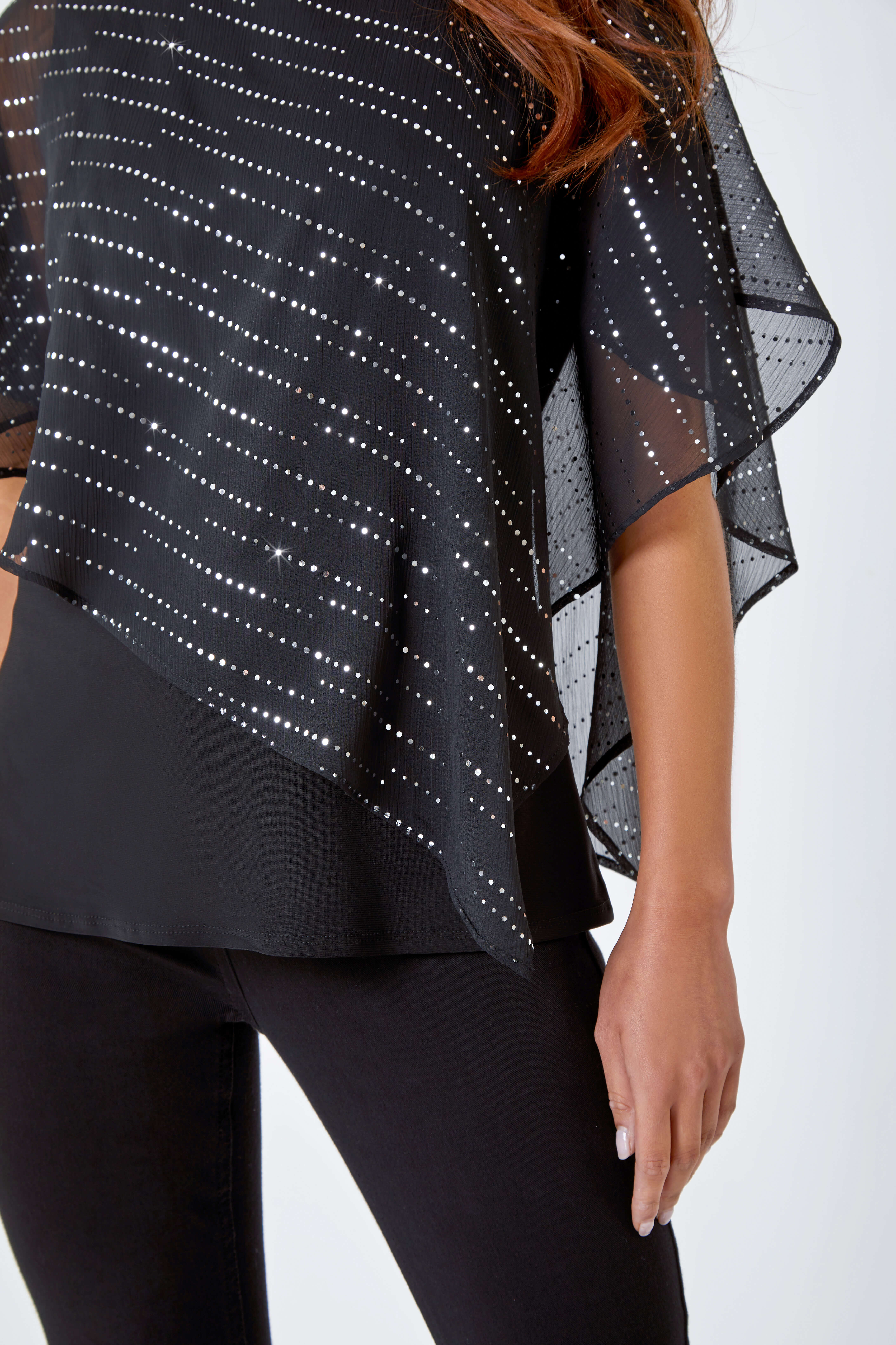 Multi  Petite Shimmer Chiffon Overlay Stretch Top, Image 5 of 5