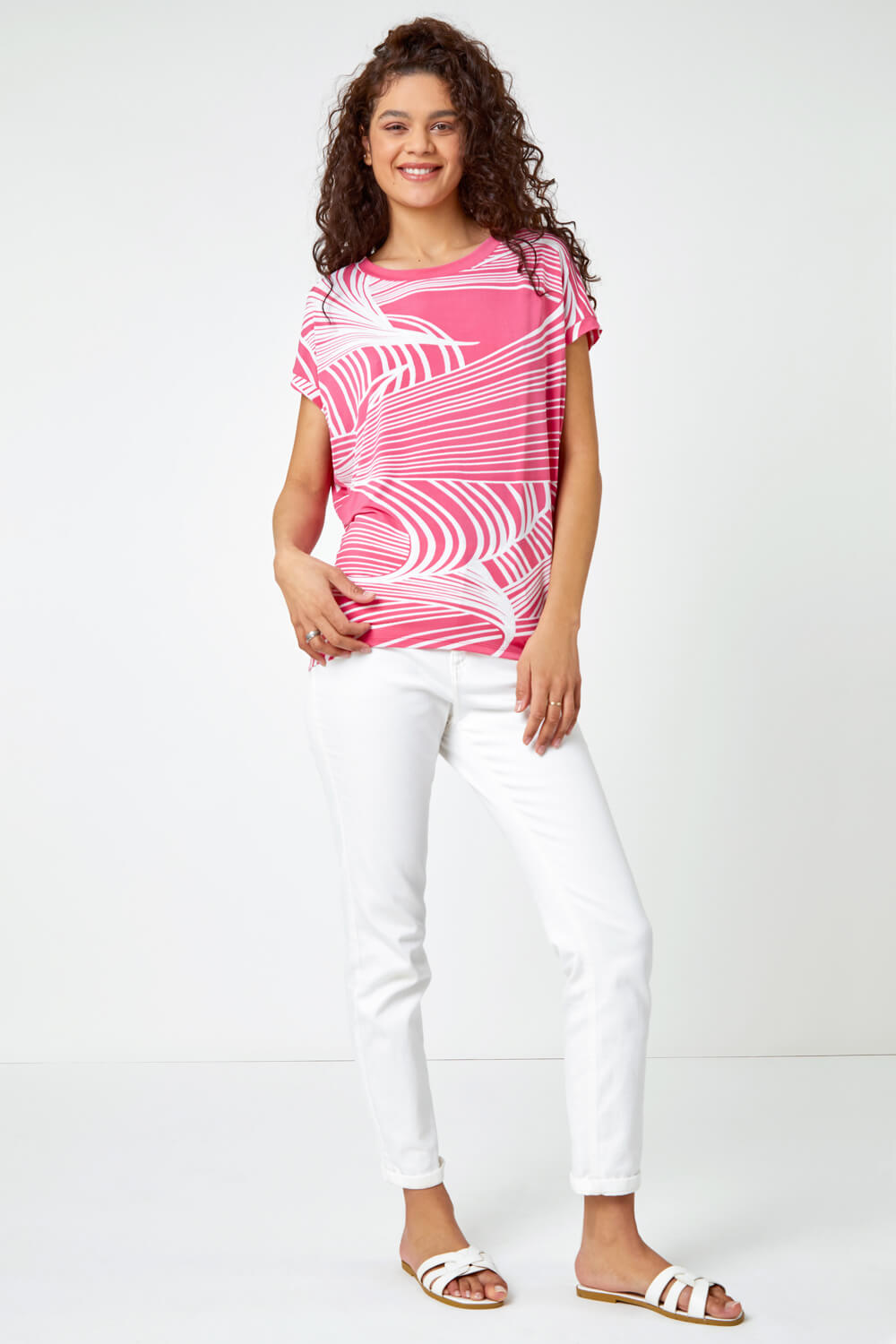 PINK Linear Textured Print Blouson Top, Image 2 of 5