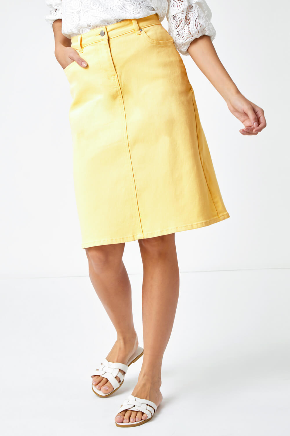 Lemon  Cotton Denim Stretch Skirt , Image 5 of 5