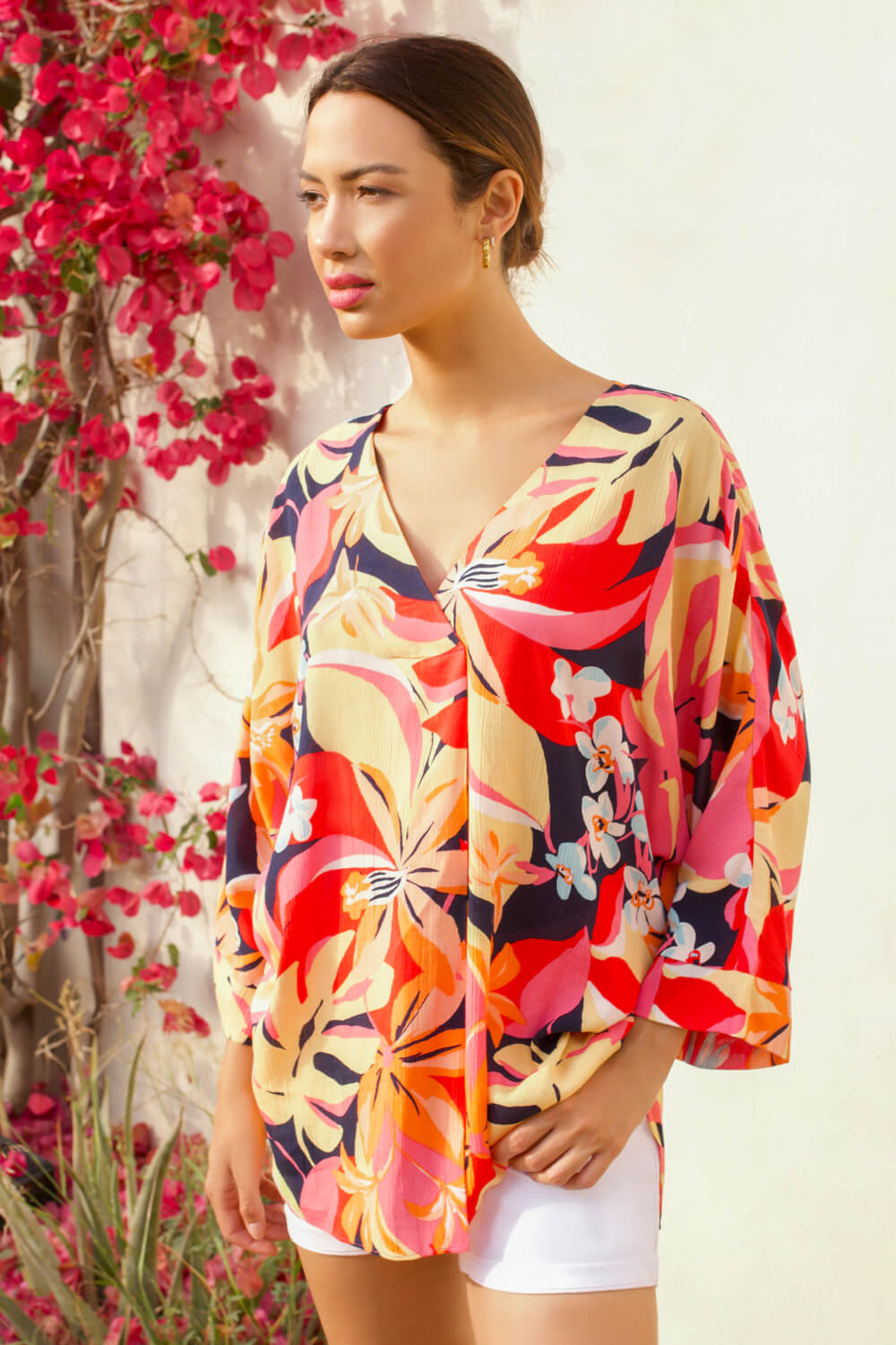 Tropical Print Relaxed Kimono Top