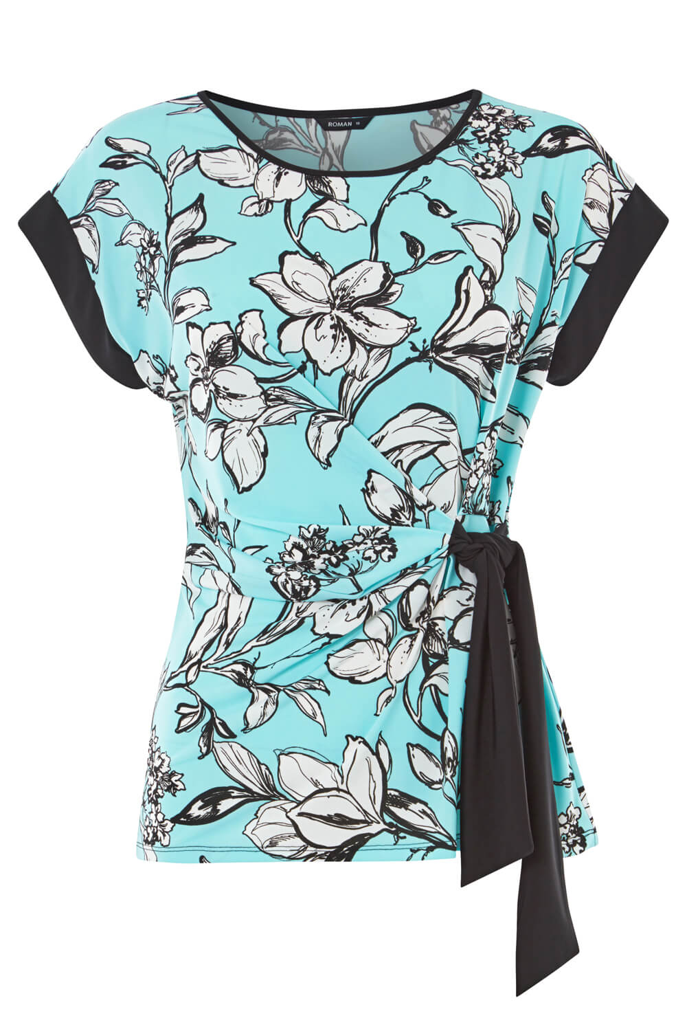Turquoise Tie Waist Floral Top, Image 5 of 5