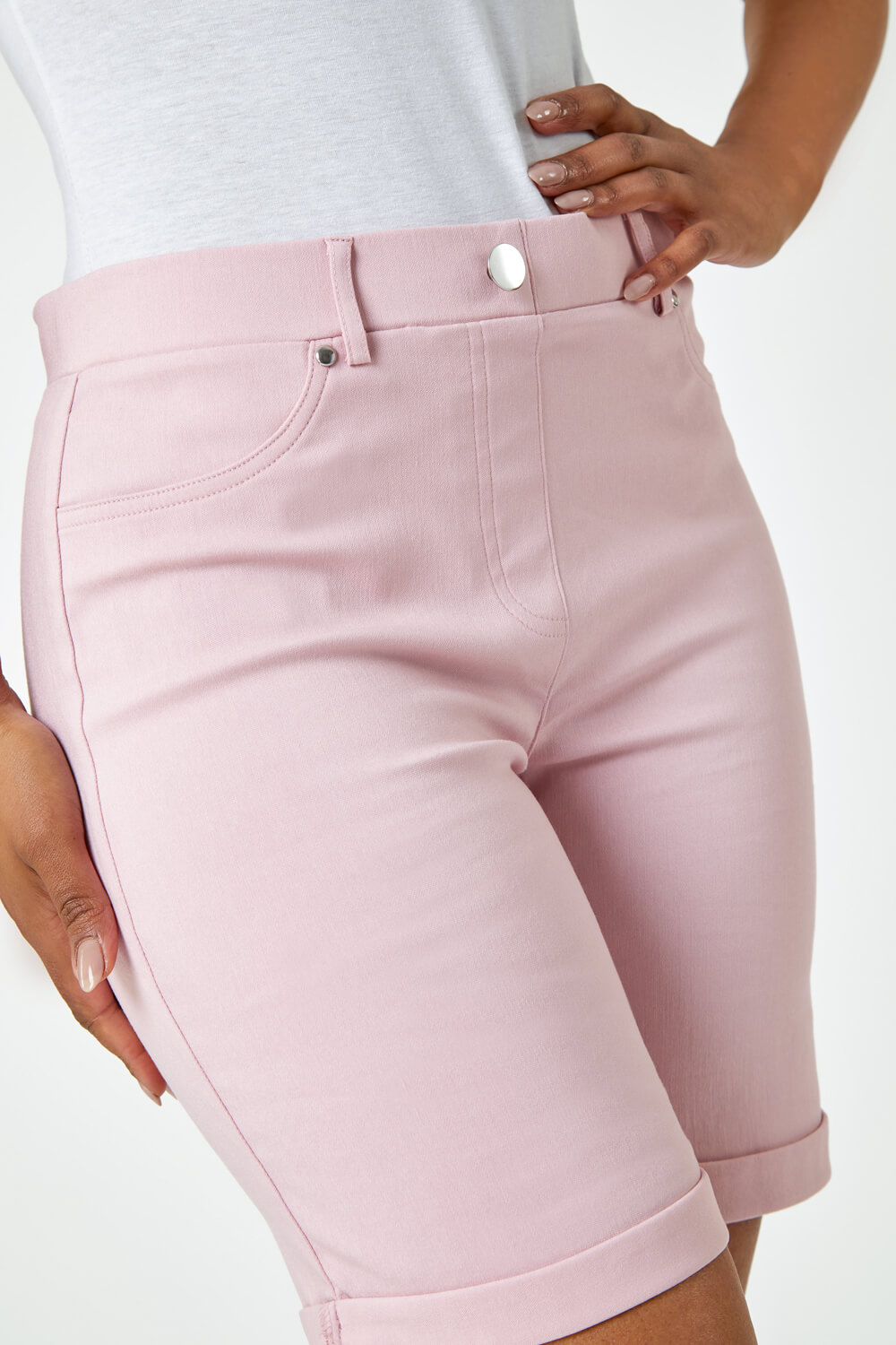 Pink Petite Turned Hem Stretch Shorts | Roman UK