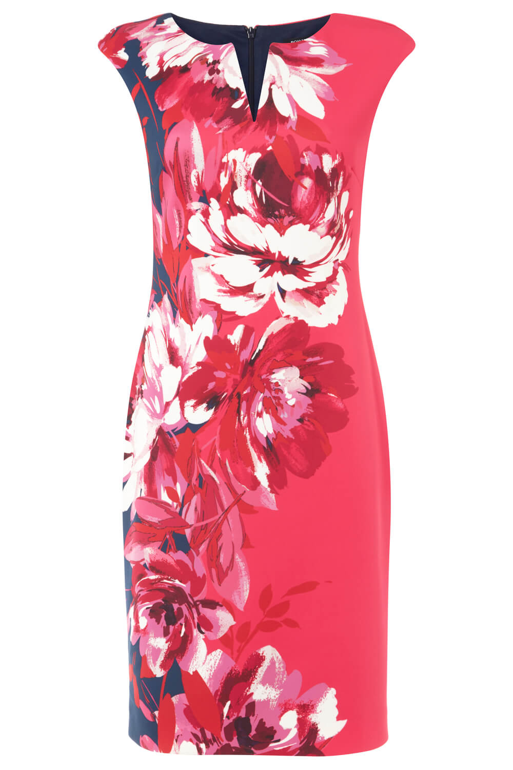 Fuchsia Floral Print Fitted Premium Stretch Dress, Image 5 of 5