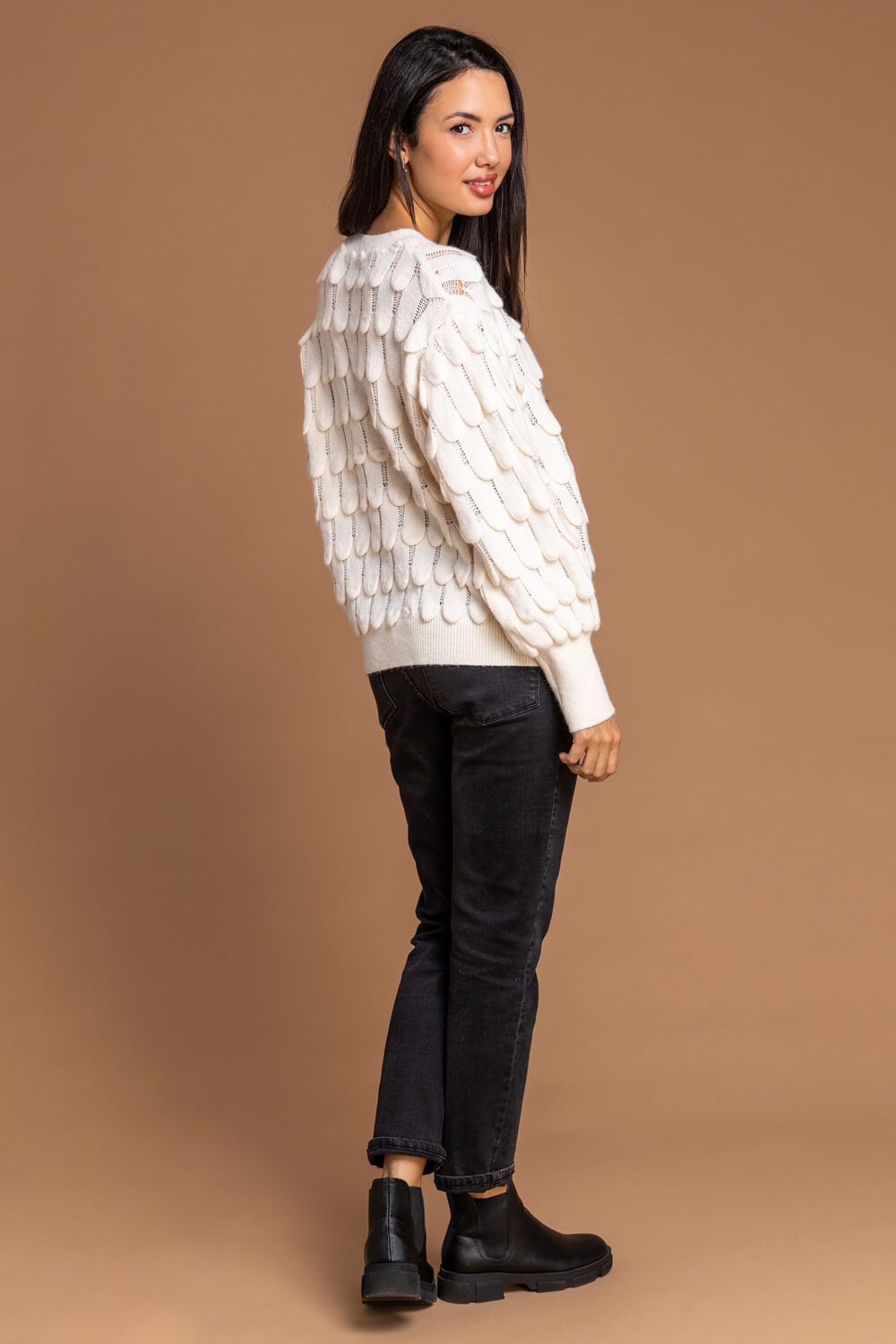 Ivory  Scallop Textured Knit Jumper, Image 2 of 5