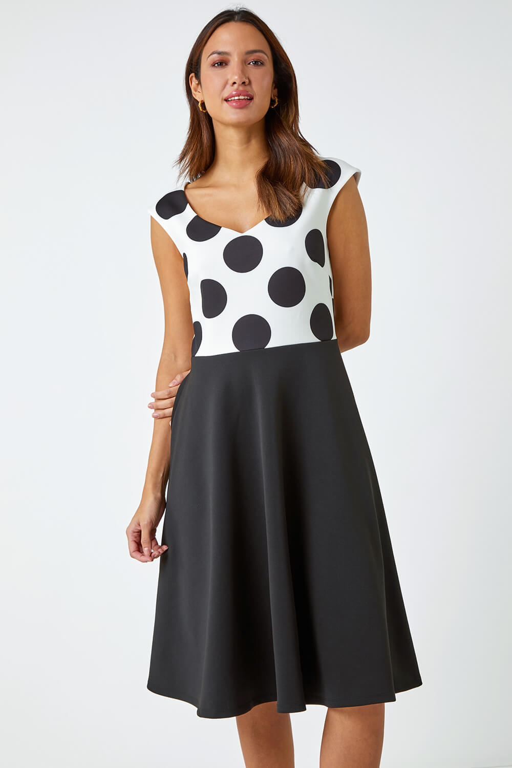 Black Premium Stretch Spot Print Dress, Image 4 of 5